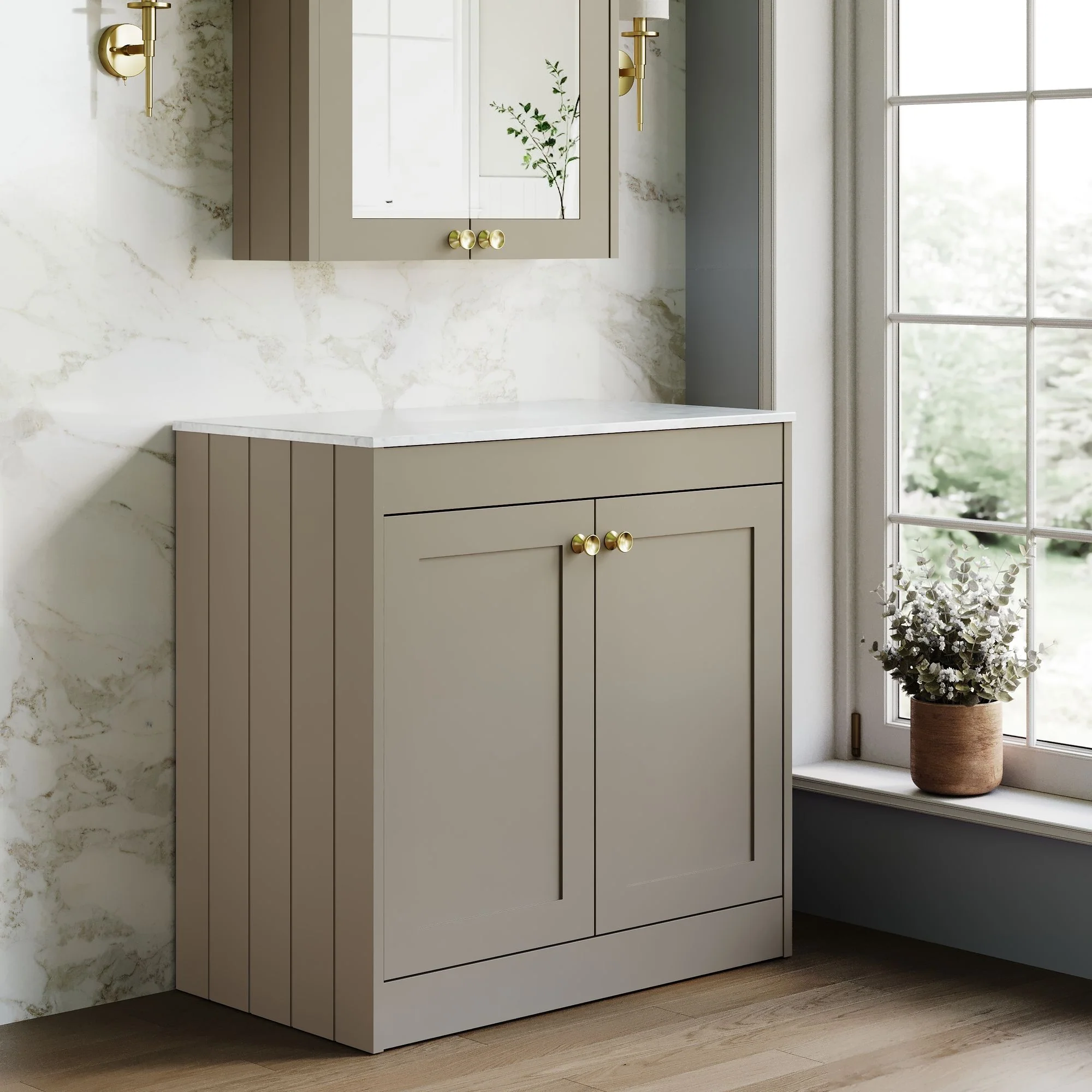 Farlow Shaker Floor Standing 800mm 2-Door Vanity with Marble Countertop - Pebble Grey - Image 7