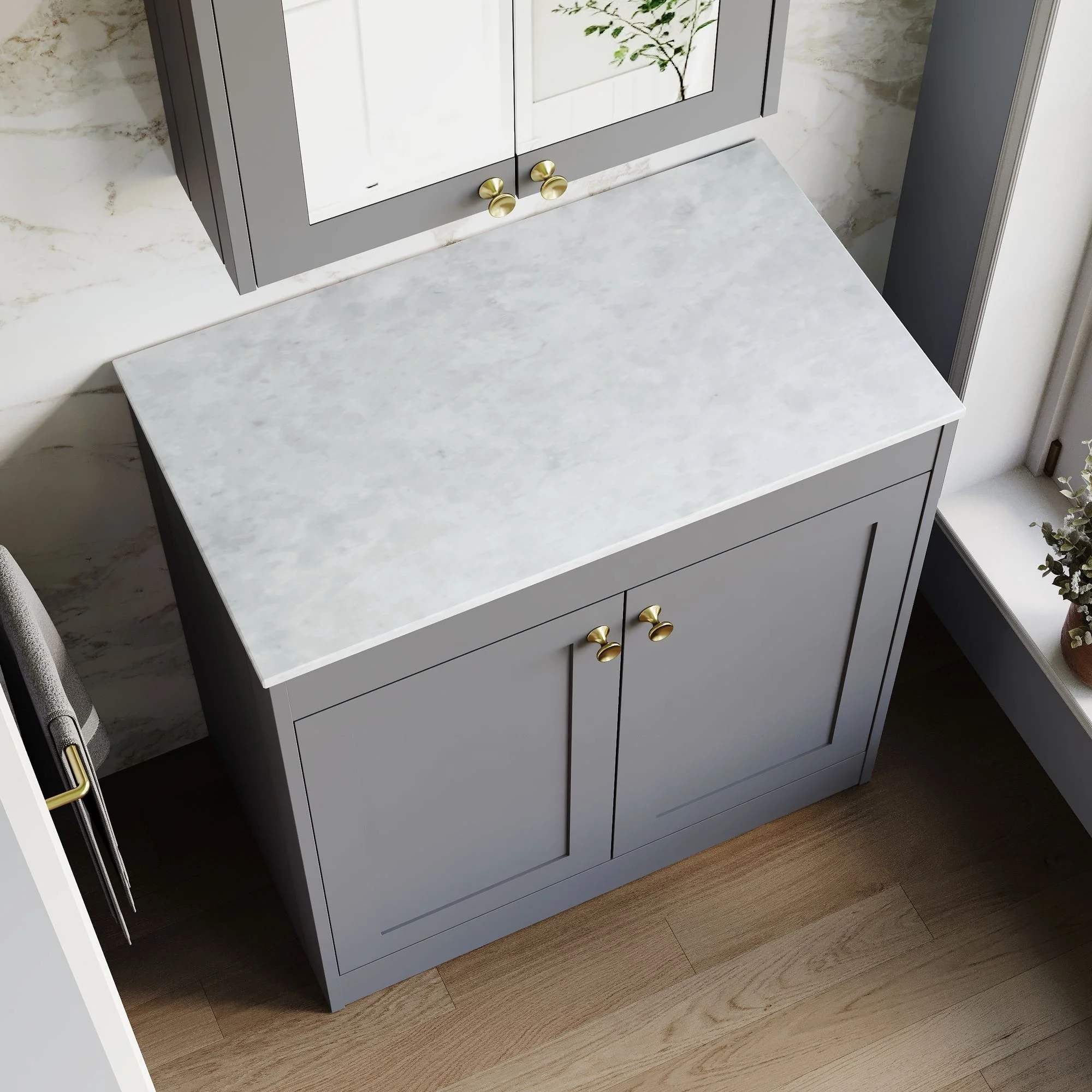 Farlow Shaker Floor Standing 800mm 2-Door Vanity with Marble Countertop - Satin Grey - Image 3