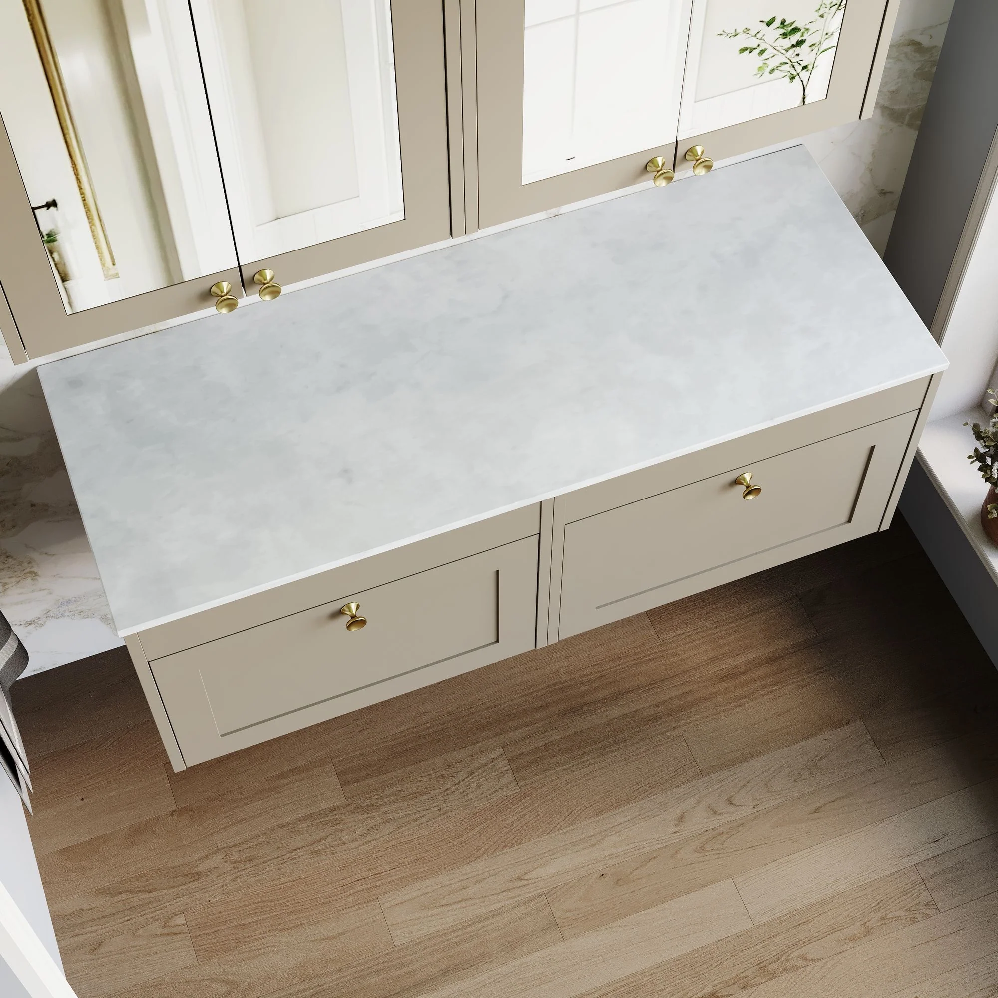 Farlow Shaker Wall Mounted 1200mm 2-Drawer Vanity with Marble Countertop - Pebble Grey - Image 4