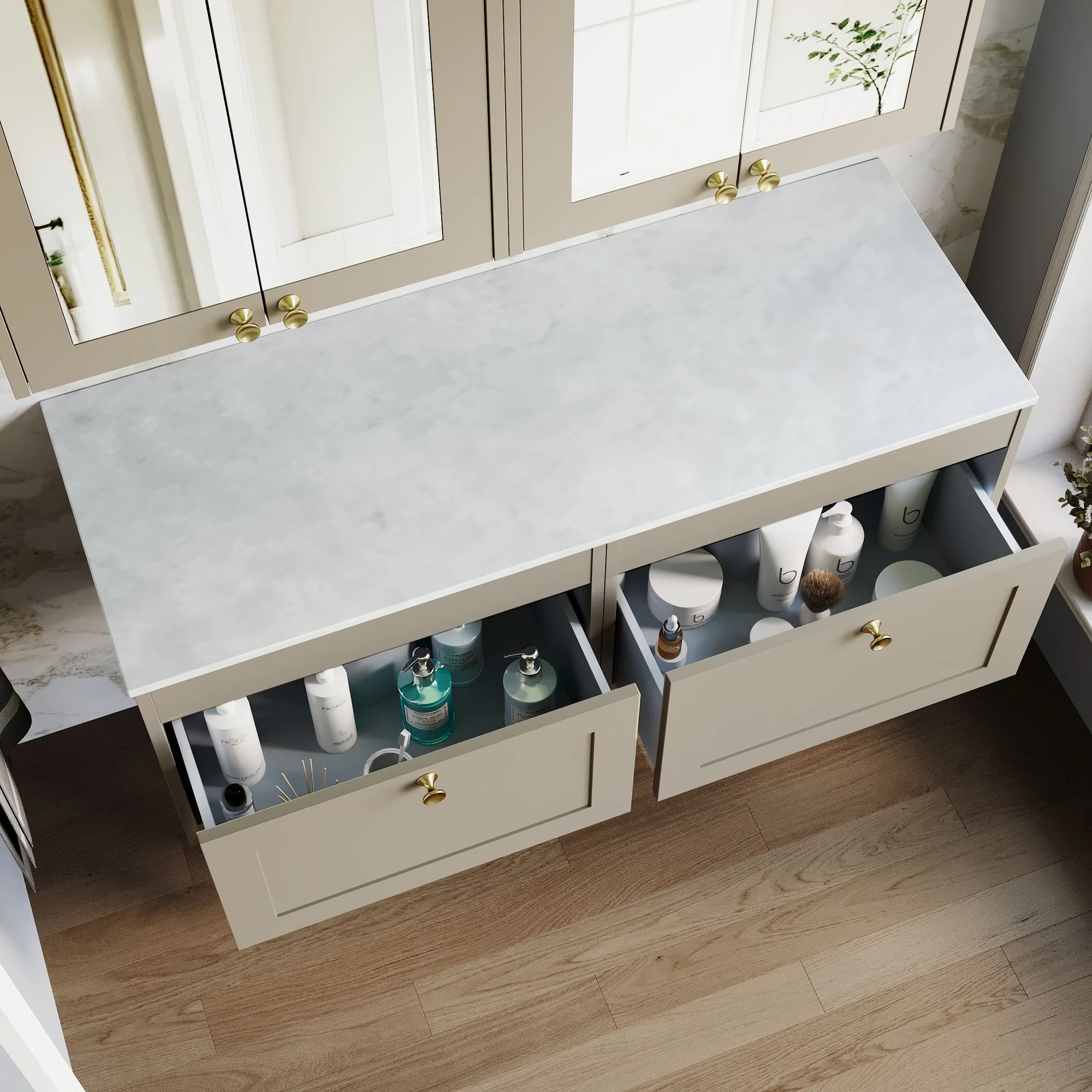 Farlow Shaker Wall Mounted 1200mm 2-Drawer Vanity with Marble Countertop - Pebble Grey - Image 7