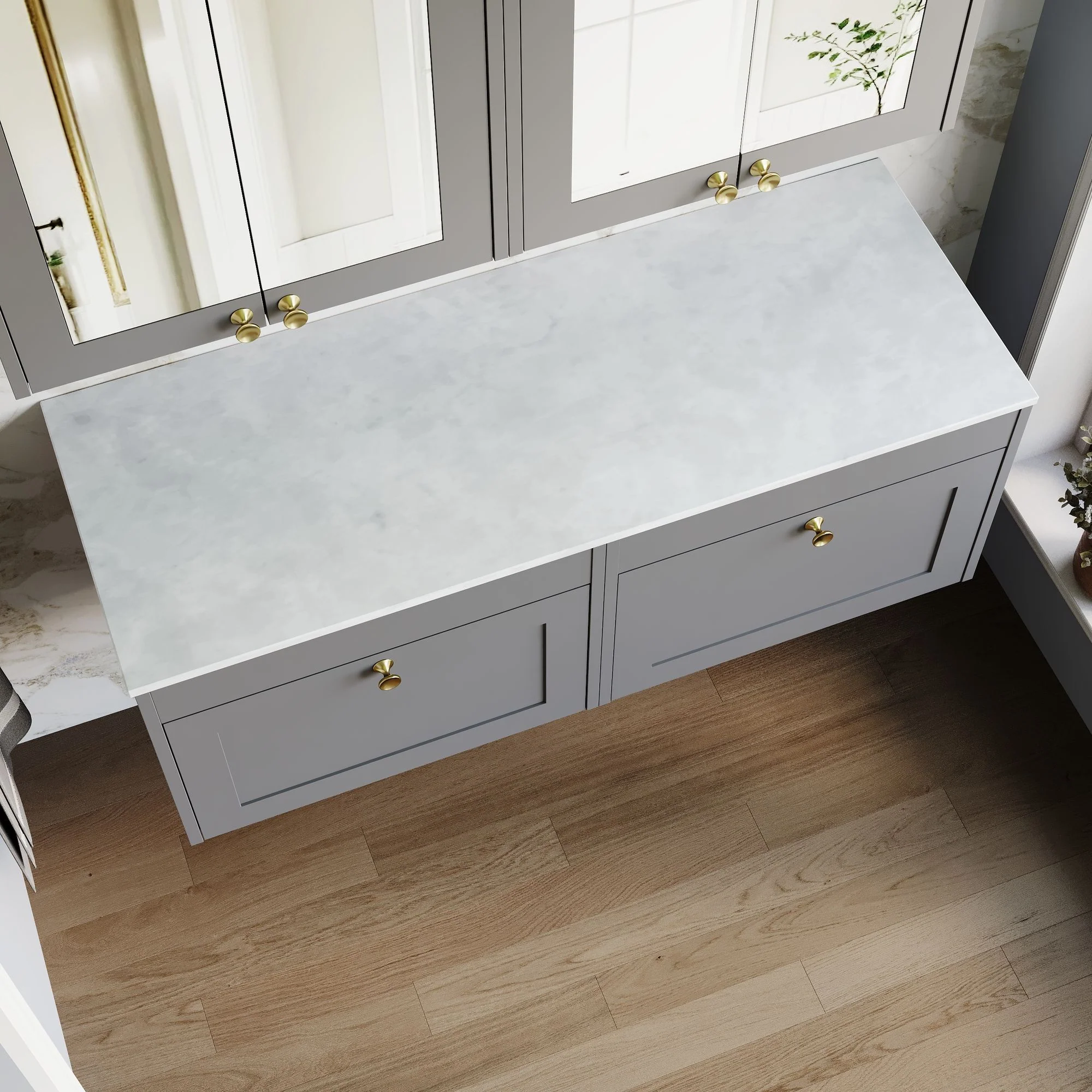 Farlow Shaker Wall Mounted 1200mm 2-Drawer Vanity with Marble Countertop - Satin Grey - Image 4