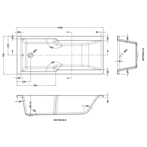 Owen & Oakes Visari 1700 x 750 Airspa Shower Bath - Image 8