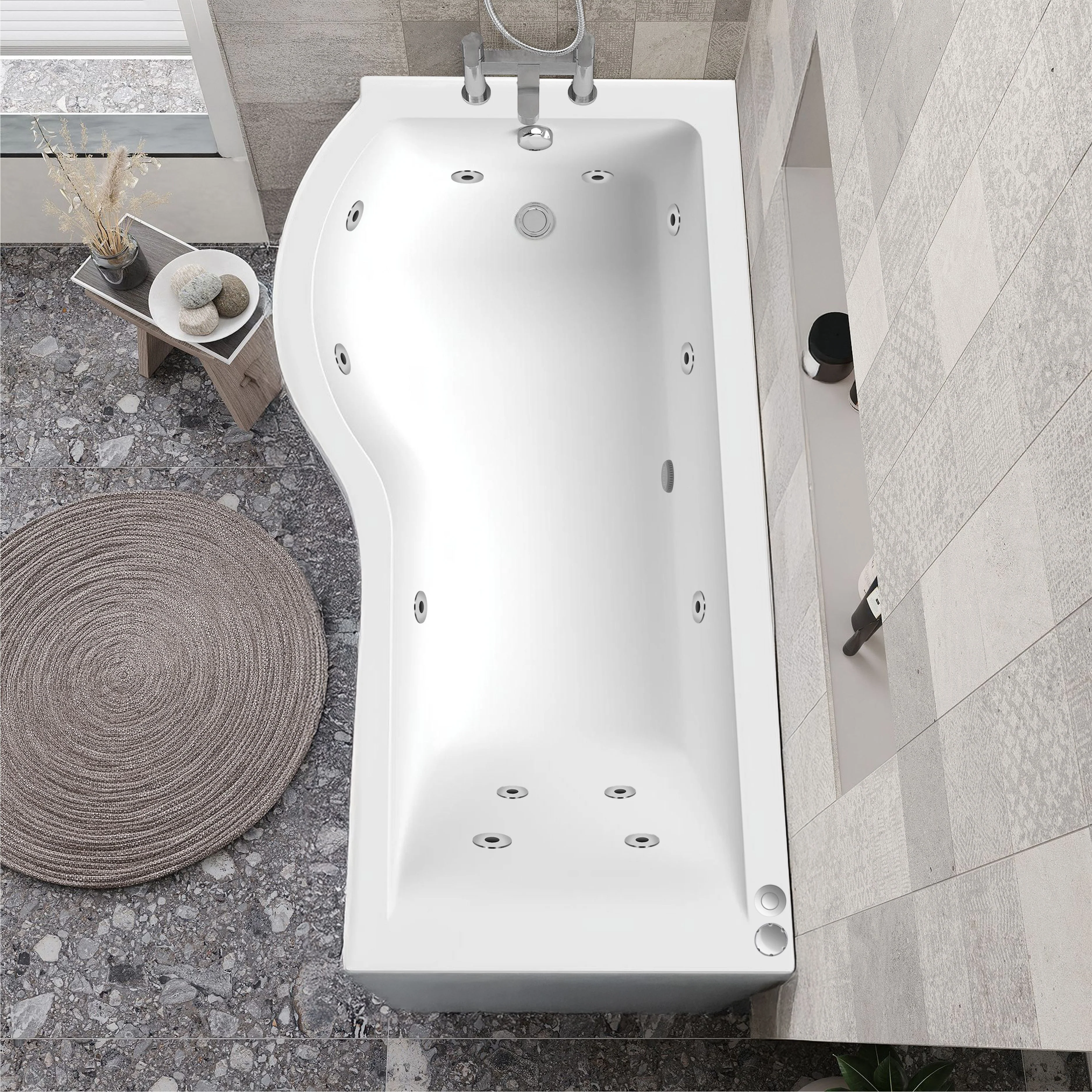 P Shaped Whirlpool Bath 1700mm - 12Jet