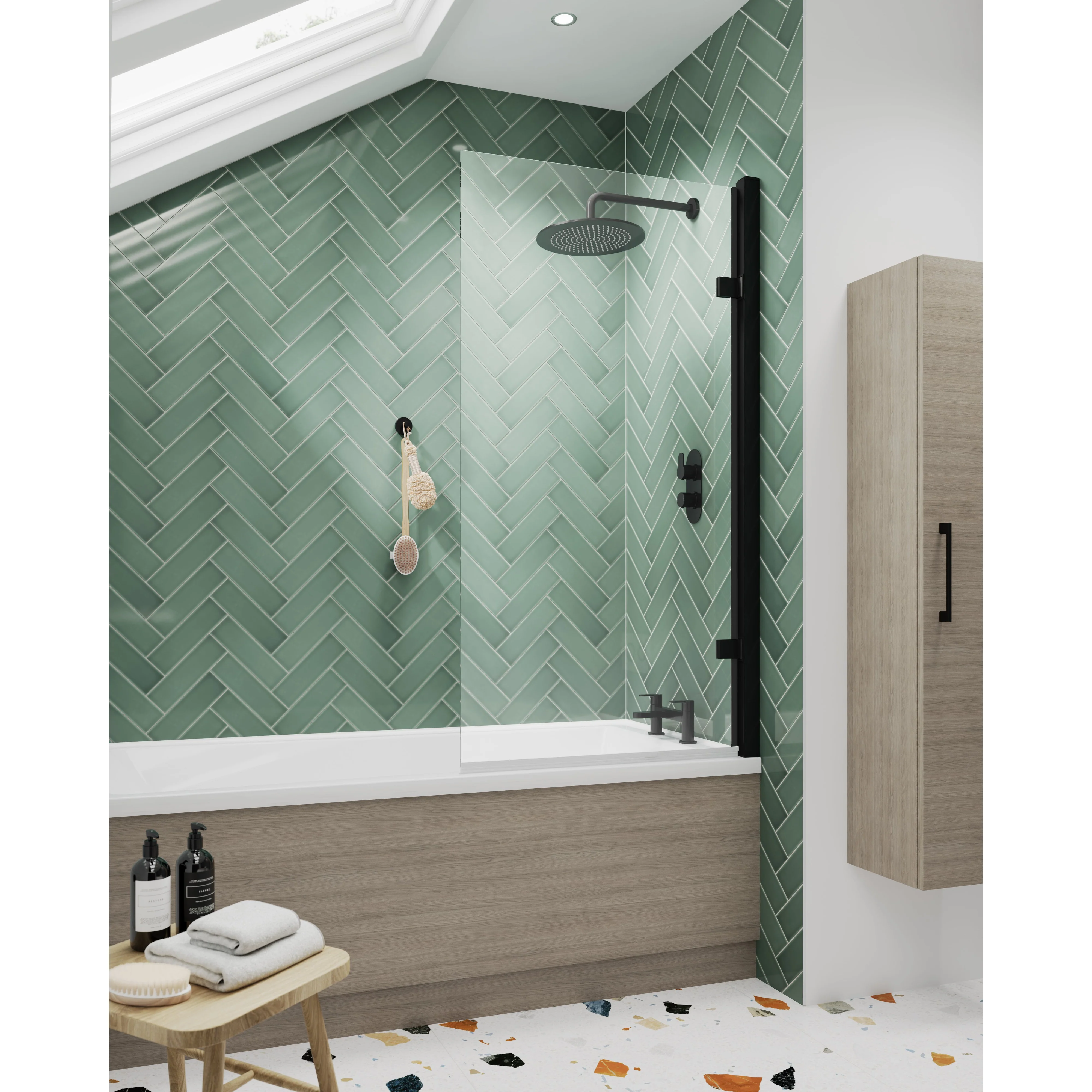 Pacific Square Hinged Bath Screen - 8mm - Matt Black - Image 2