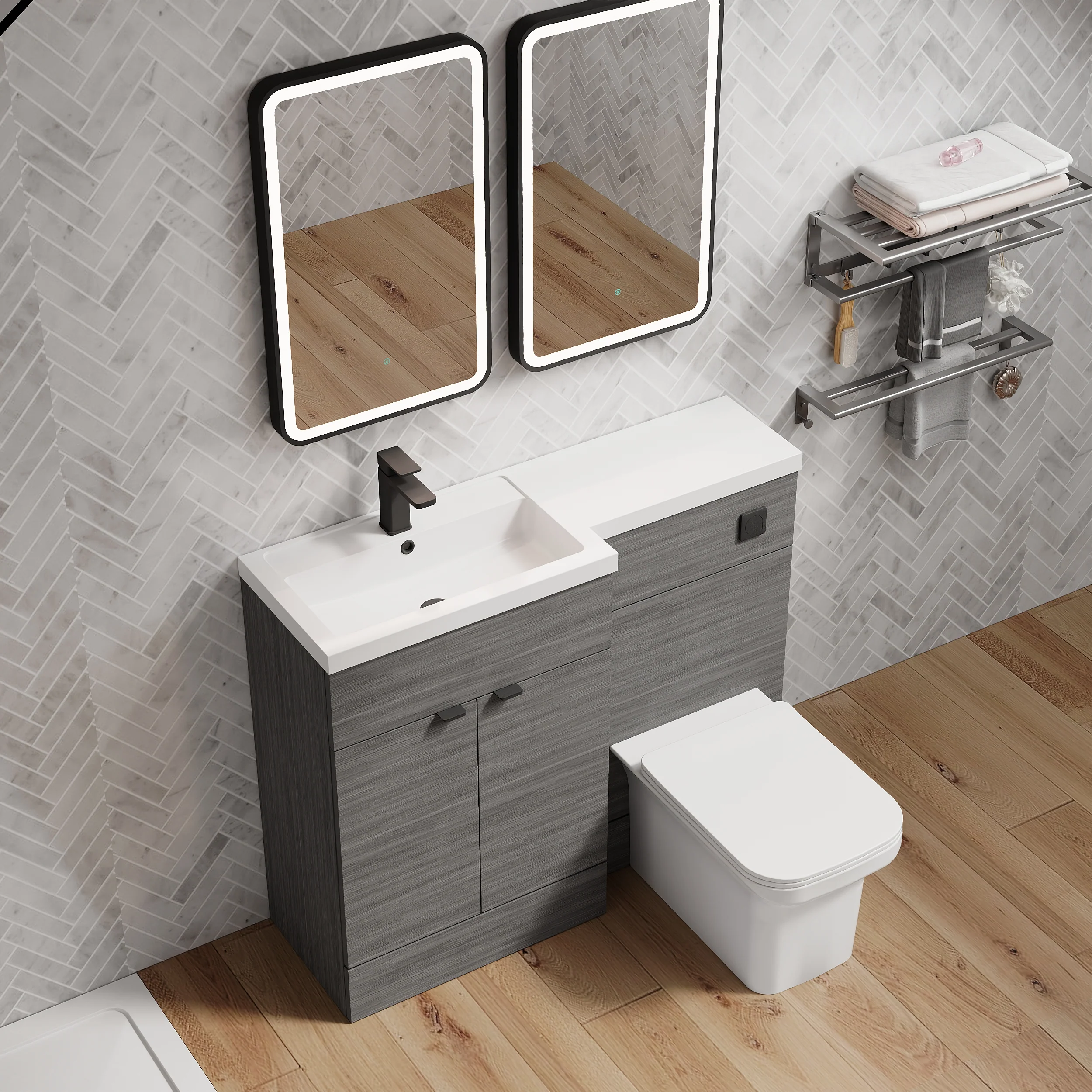 Parkhouse 1000mm L Shape Combination Basin and WC Unit - Anthracite Woodgrain