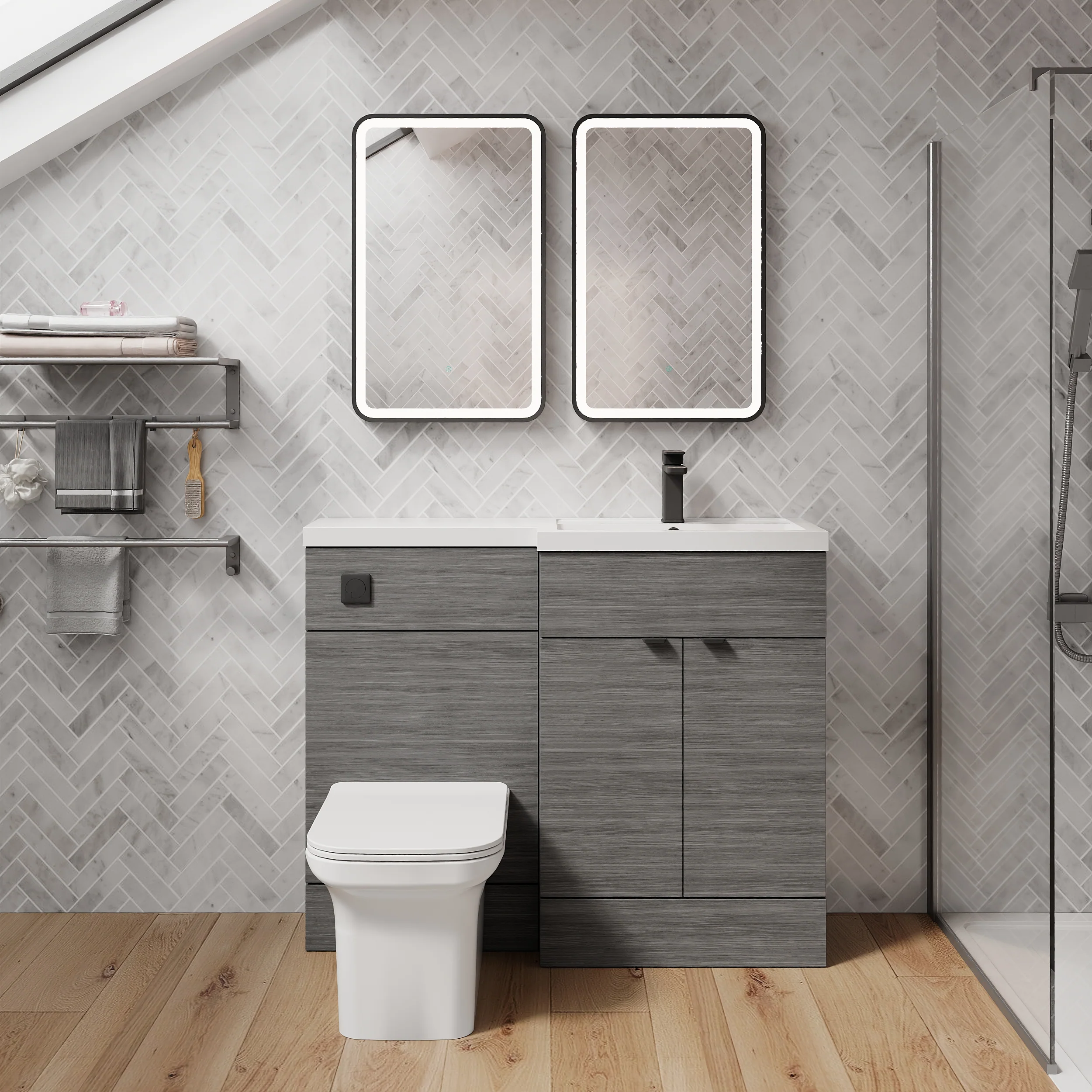 Parkhouse 1000mm L Shape Combination Basin and WC Unit - Anthracite Woodgrain - Image 10