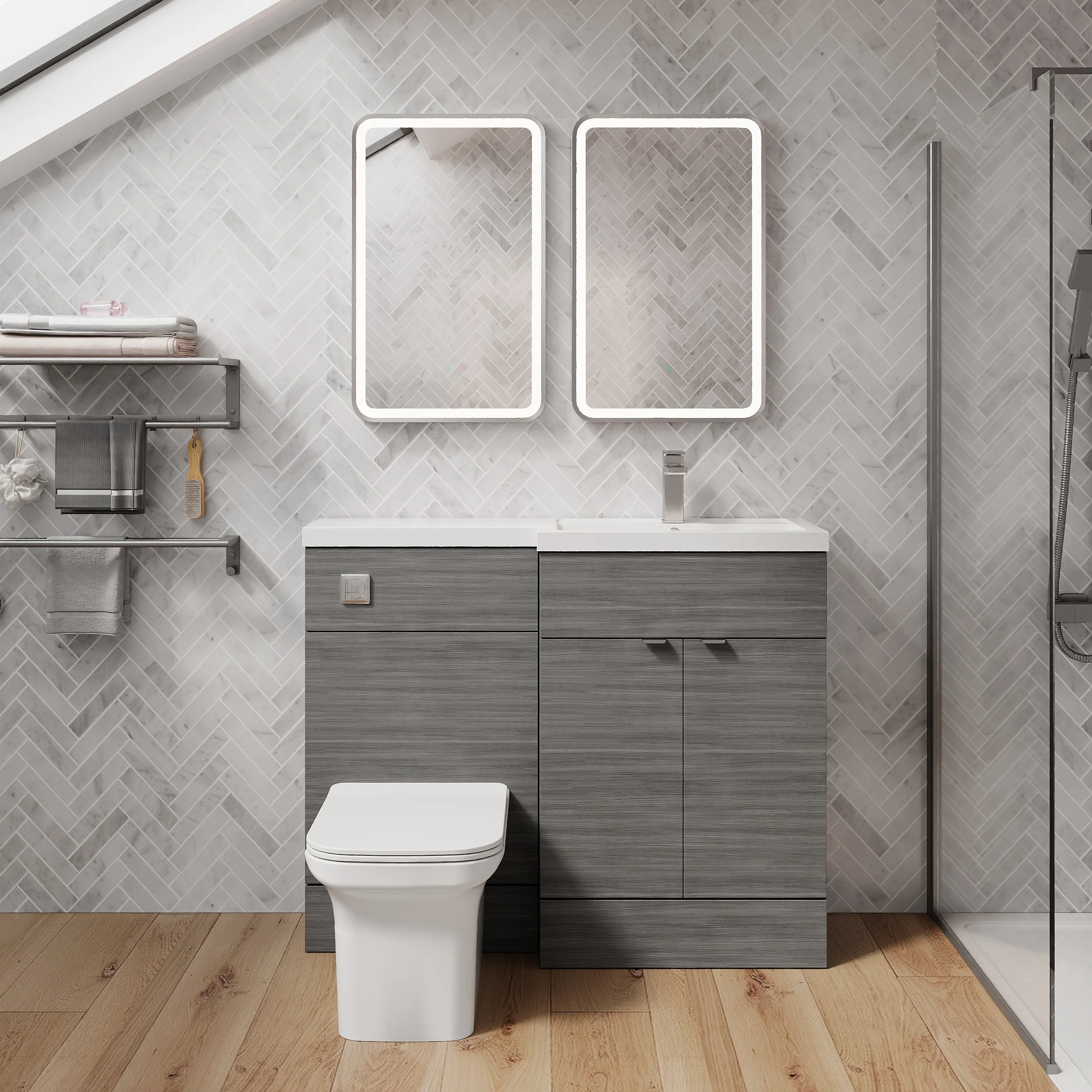 Parkhouse 1000mm L Shape Combination Basin and WC Unit - Anthracite Woodgrain - Image 12