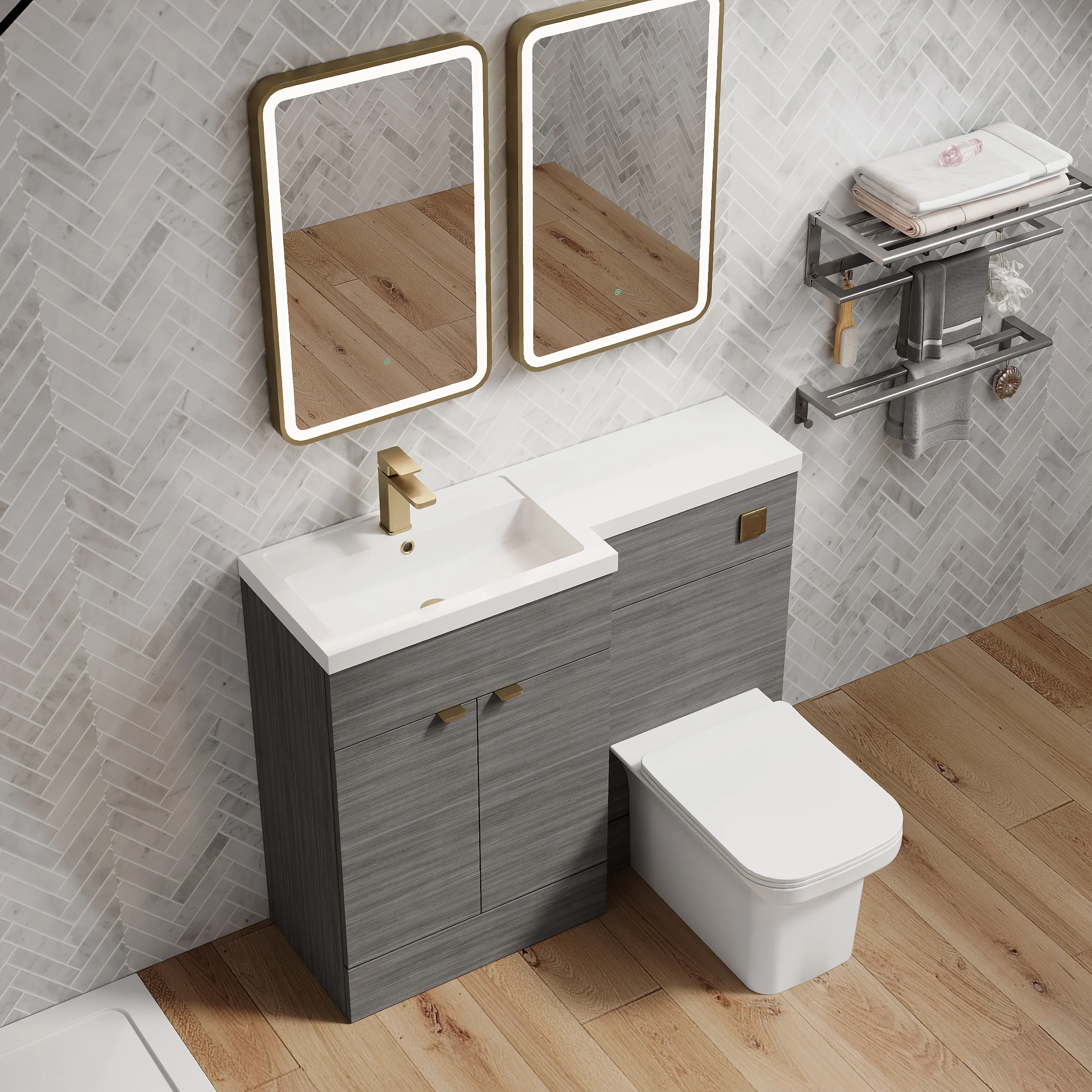 Parkhouse 1000mm L Shape Combination Basin and WC Unit - Anthracite Woodgrain - Image 2