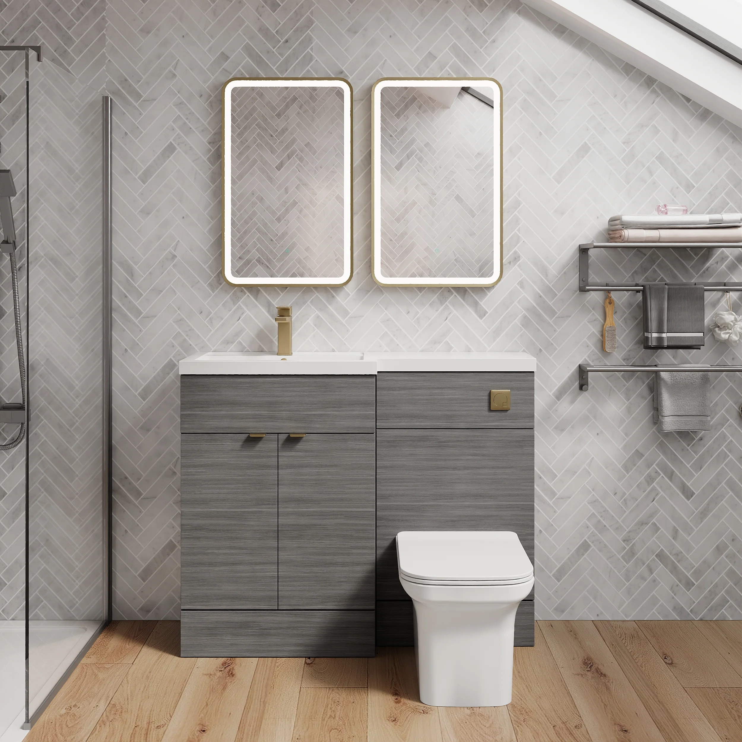 Parkhouse 1000mm L Shape Combination Basin and WC Unit - Anthracite Woodgrain - Image 5