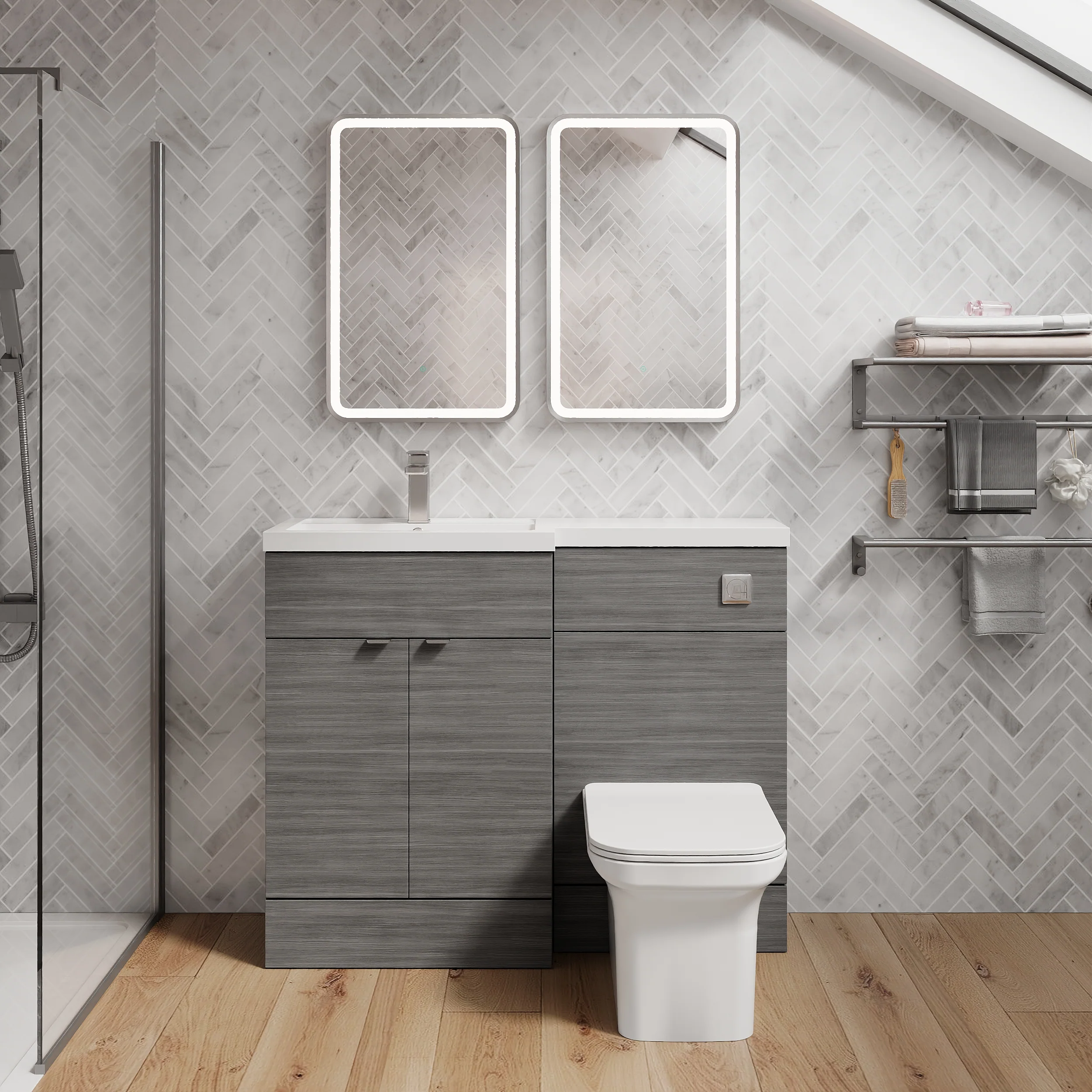Parkhouse 1000mm L Shape Combination Basin and WC Unit - Anthracite Woodgrain - Image 6
