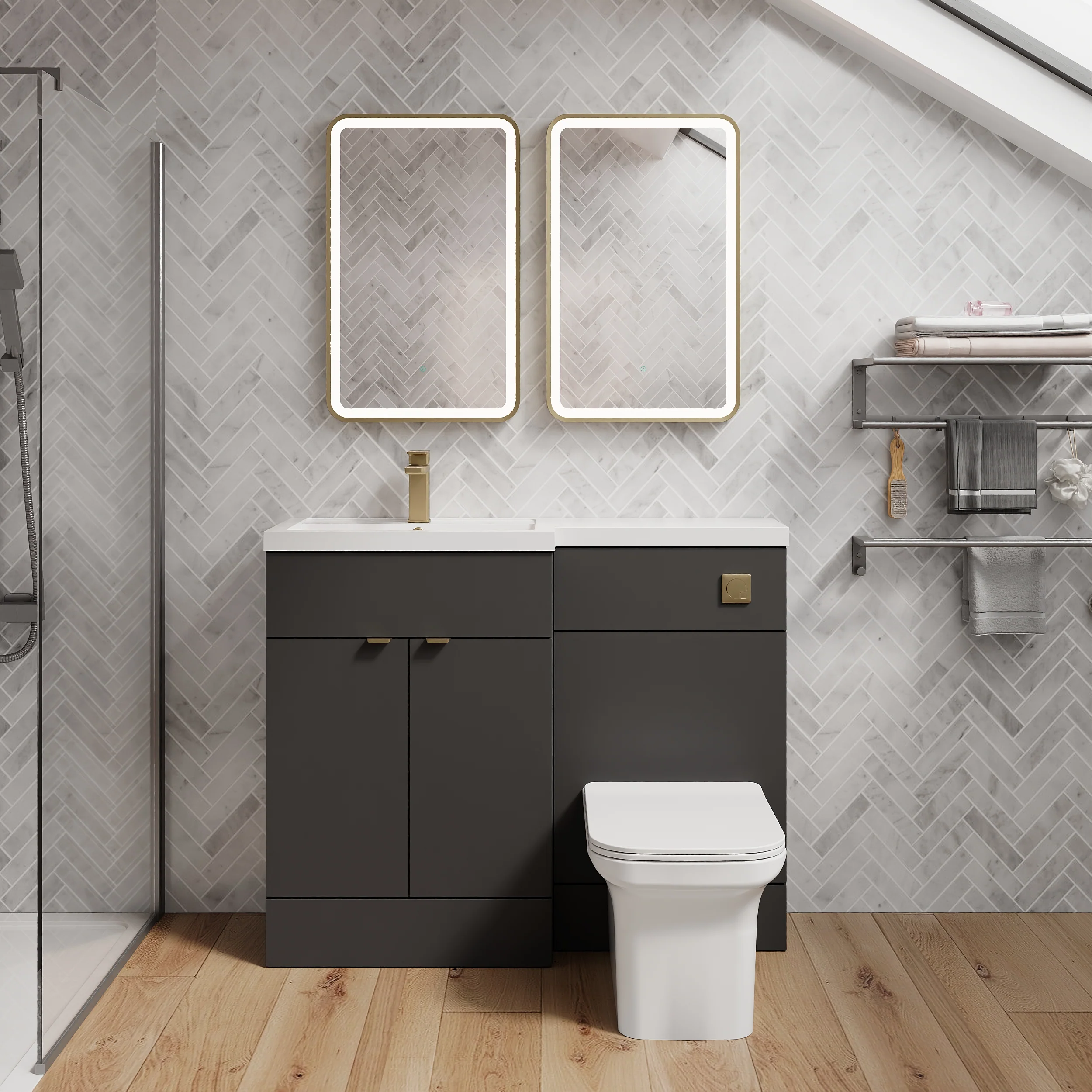 Parkhouse 1000mm L Shape Combination Basin and WC Unit - Gloss Grey - Image 5