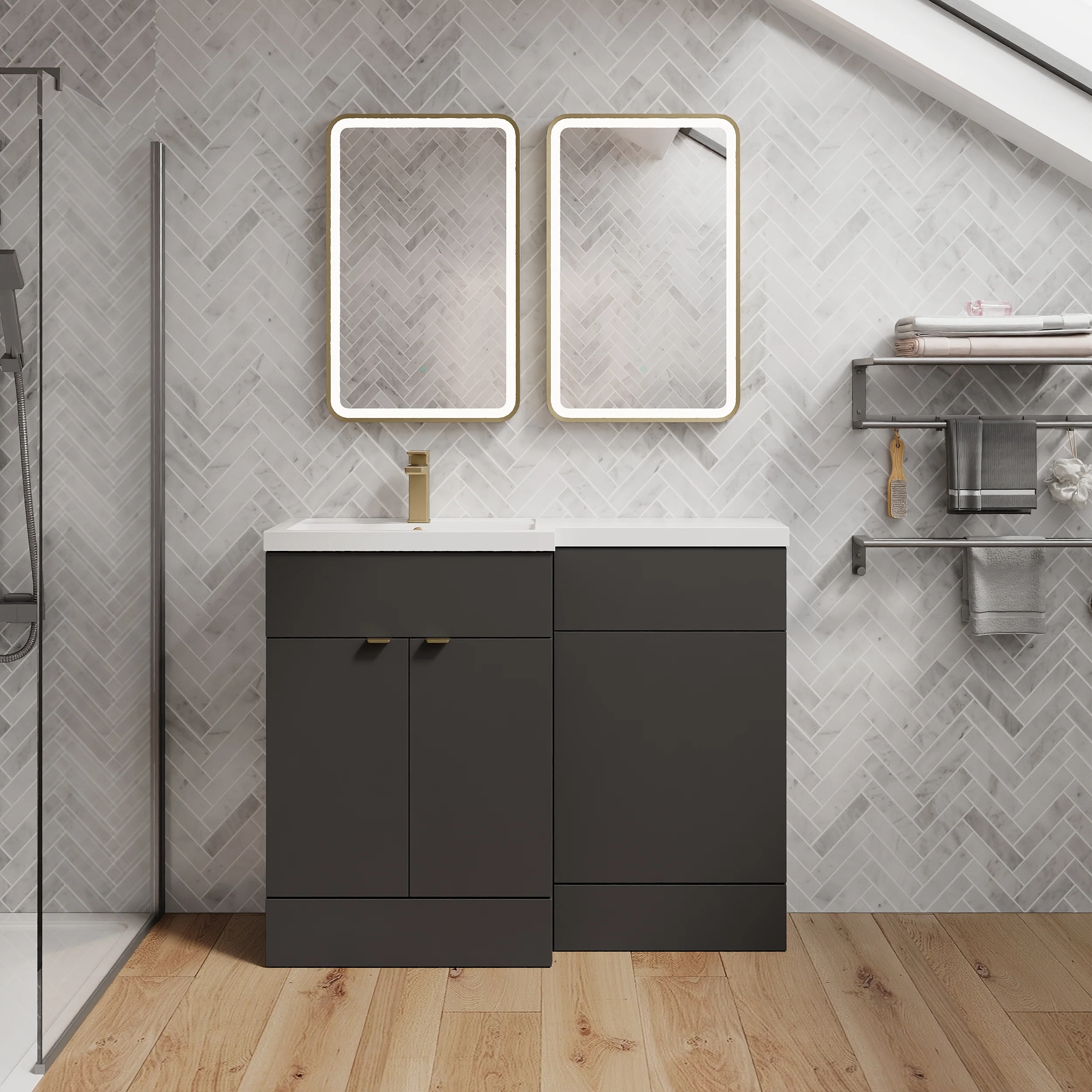 Parkhouse 1000mm L Shape Combination Basin and WC Unit - Gloss Grey - Image 8