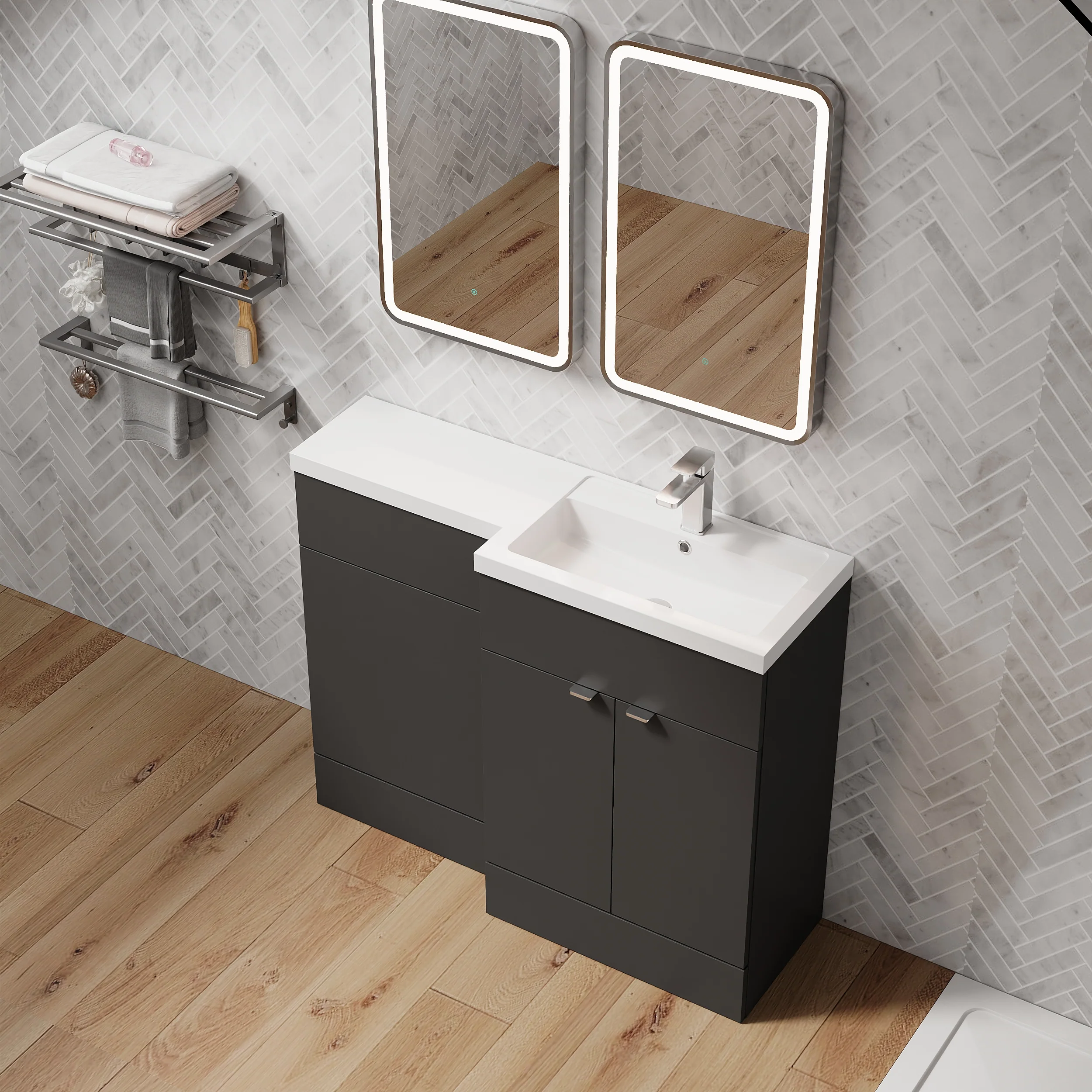 Parkhouse 1100mm Gloss Grey Vanity WC Unit & Chrome Quadrant Shower Enclosure Bathroom Suite - Image 3