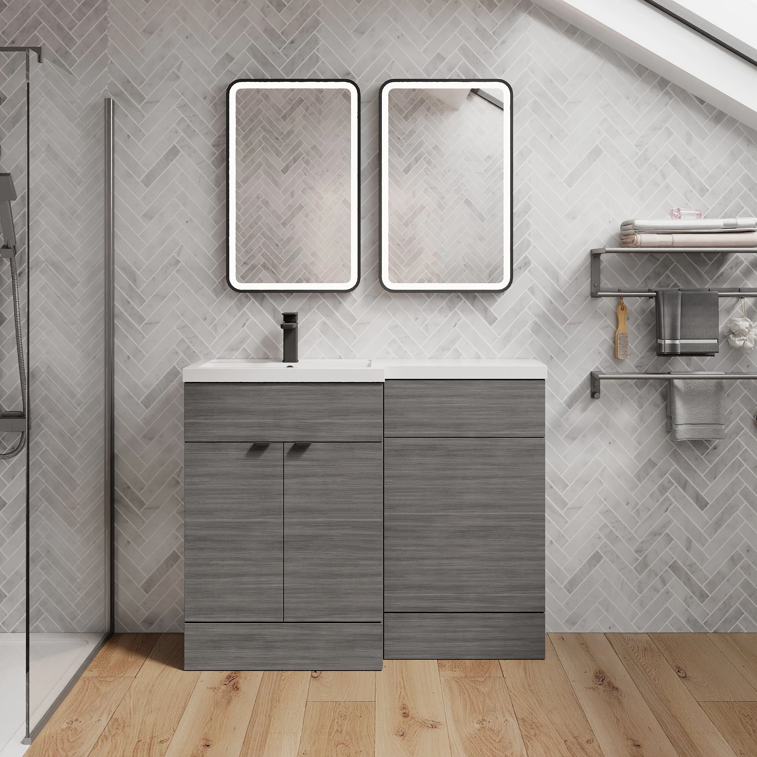 Parkhouse 1100mm L Shape Combination Basin and WC Unit - Anthracite Woodgrain - Image 13