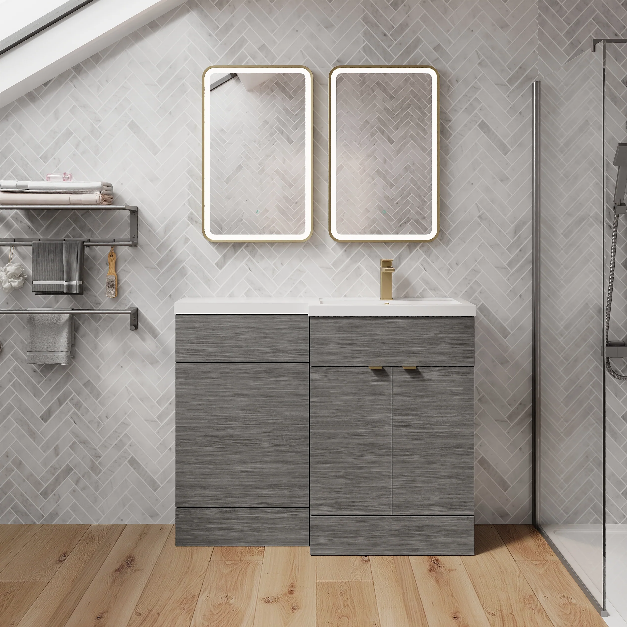 Parkhouse 1100mm L Shape Combination Basin and WC Unit - Anthracite Woodgrain - Image 17