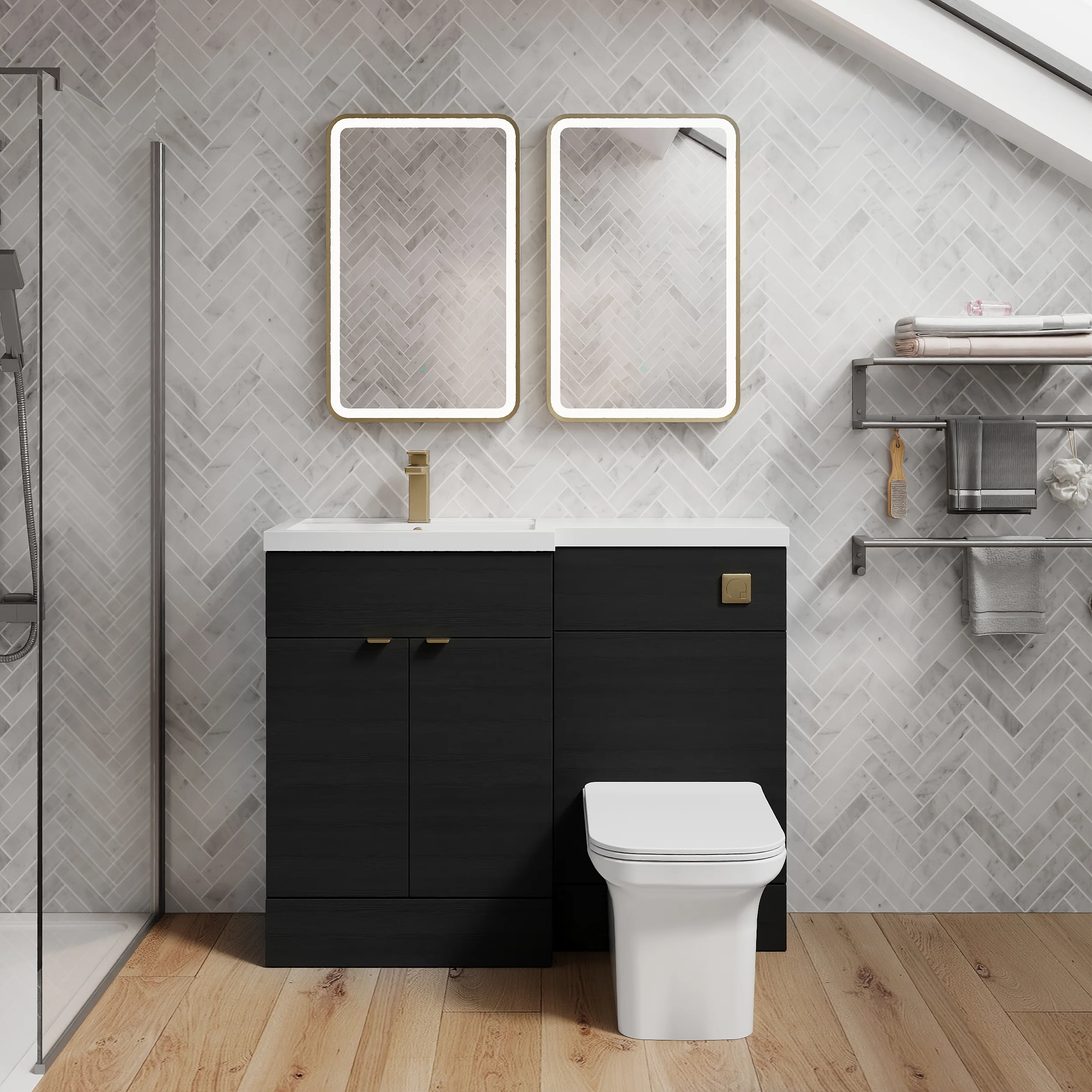 Parkhouse 1100mm L Shape Combination Basin and WC Unit - Charcoal Black - Image 13