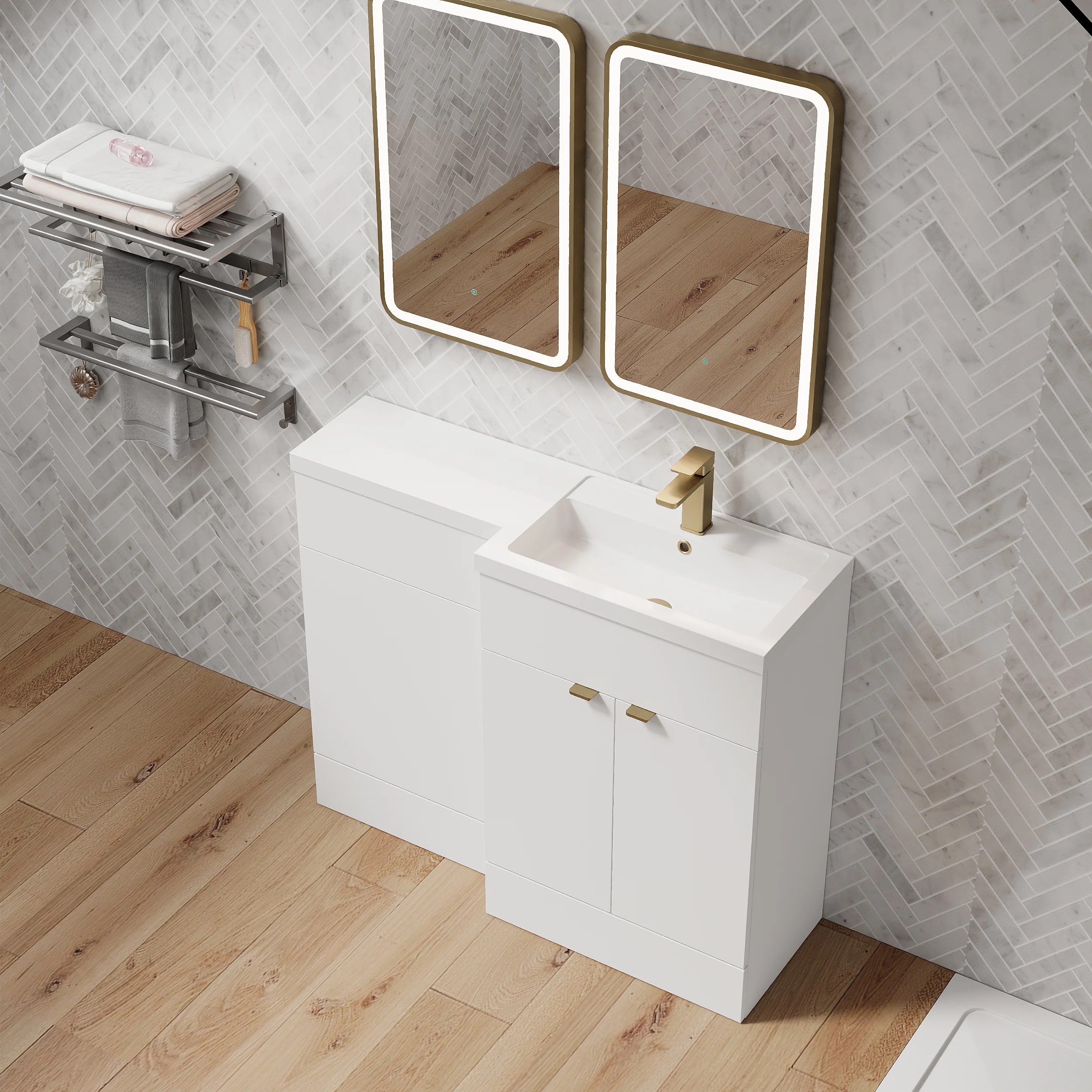 Parkhouse 1200mm L Shape Combination Basin and WC Unit - Gloss White - Image 11