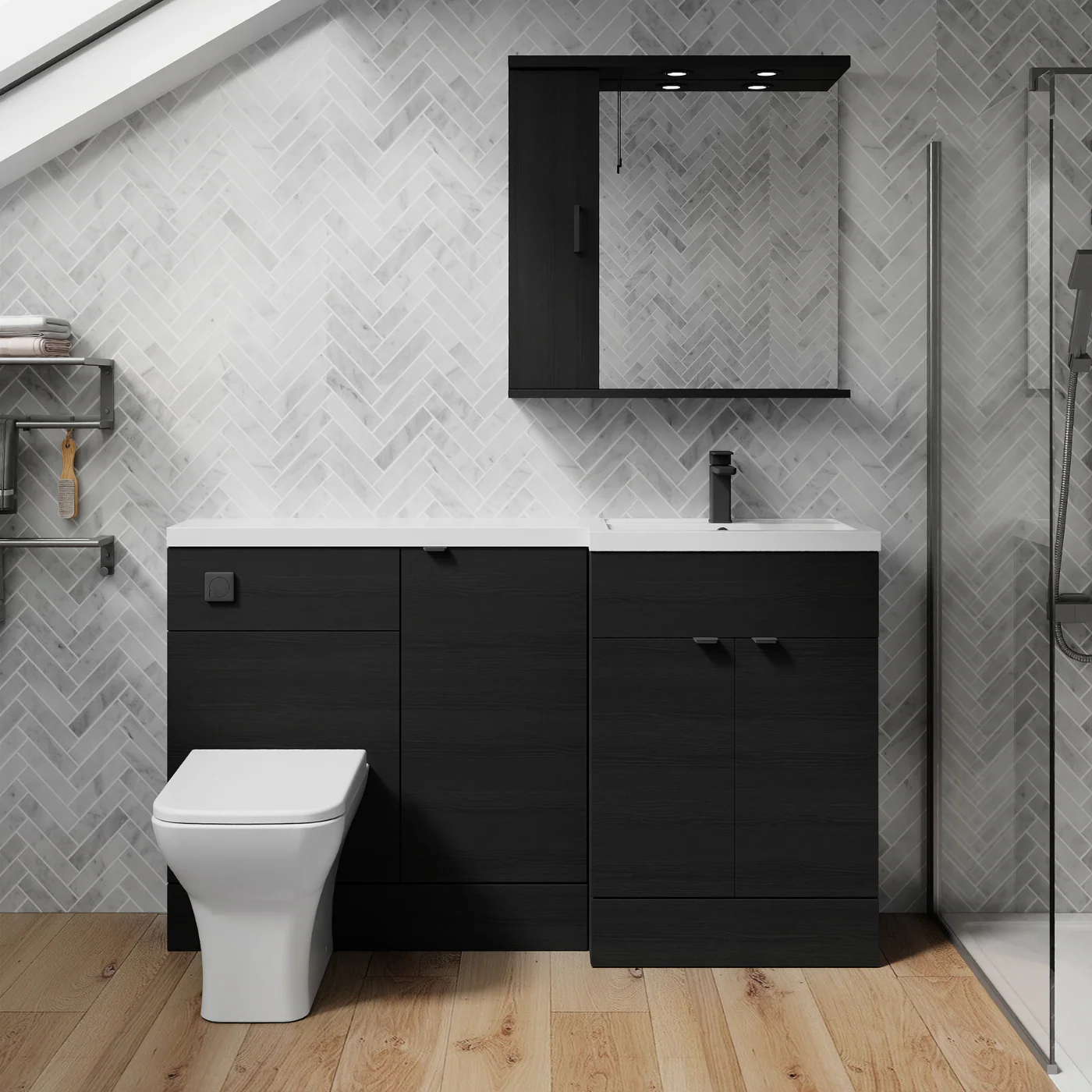 Parkhouse 1500mm L Shape Combination Basin and WC Unit - Charcoal Black - Image 19