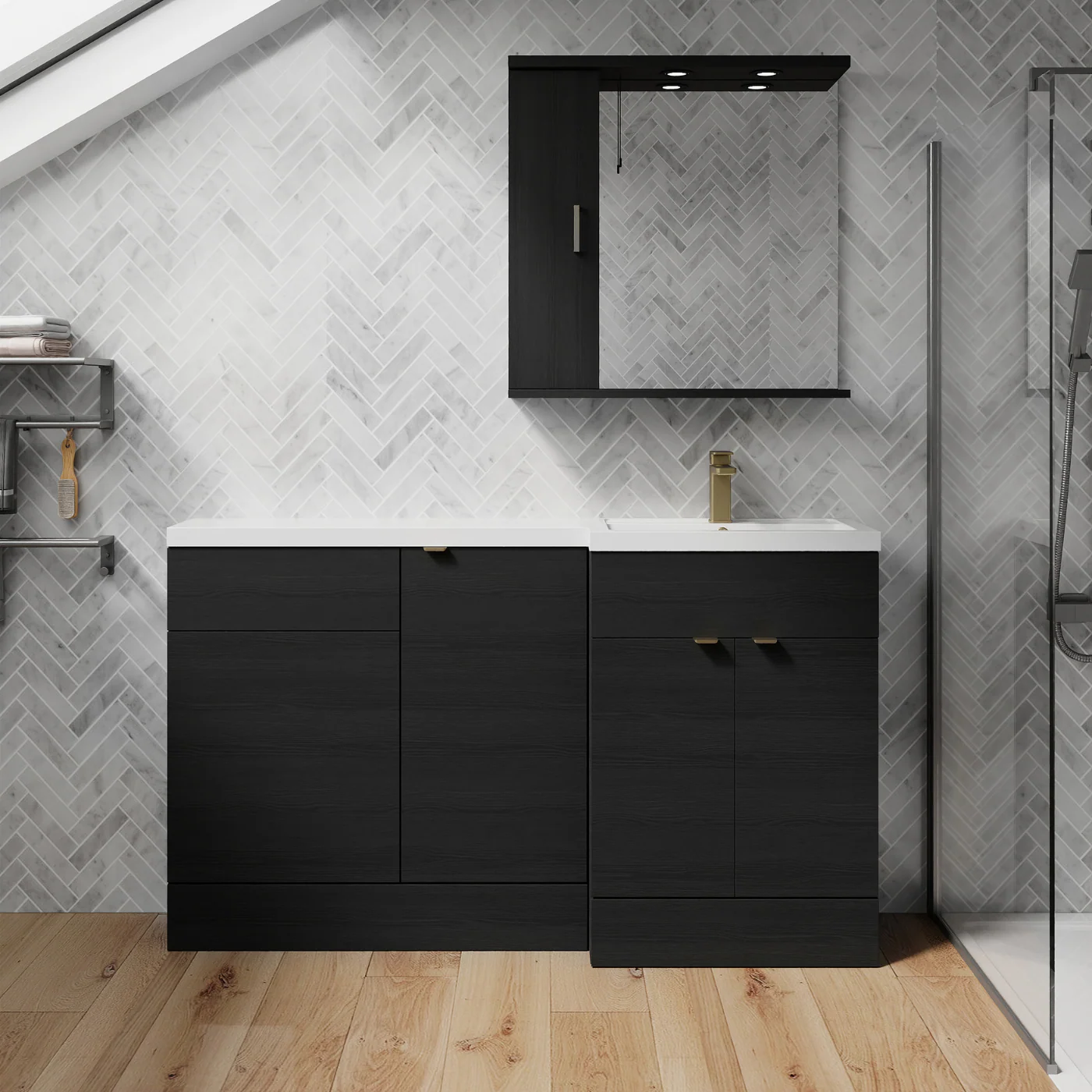 Parkhouse 1500mm L Shape Combination Basin and WC Unit - Charcoal Black - Image 23