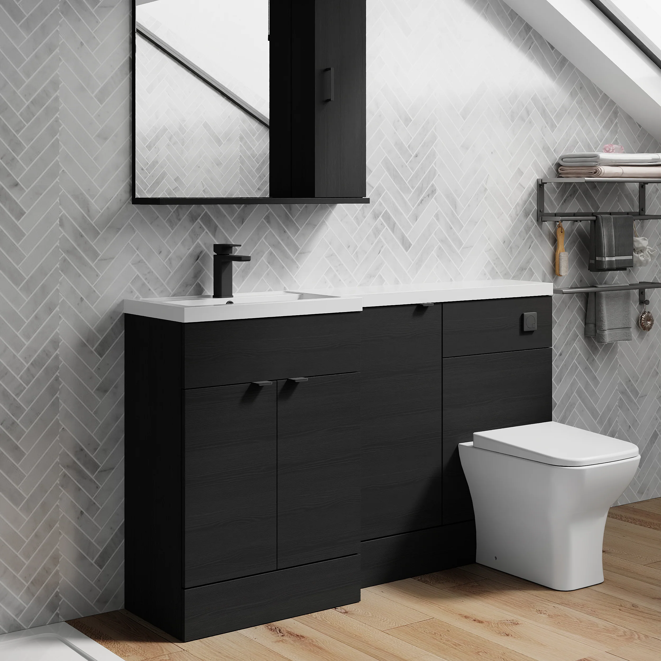 Parkhouse 1500mm L Shape Combination Basin and WC Unit - Charcoal Black - Image 8