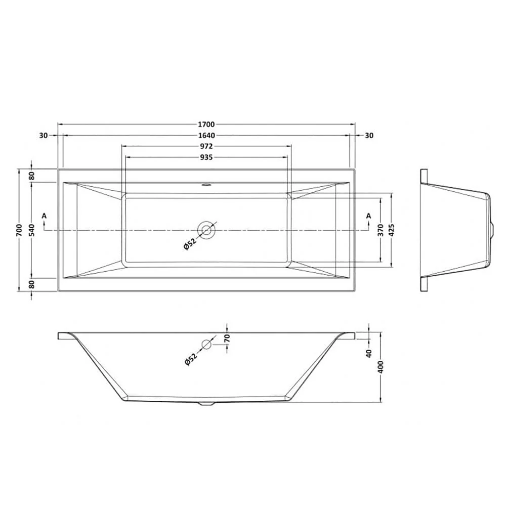 Quadra 1700 x 700 Whirlpool & Hydrotherapy Spa Bath - Image 6