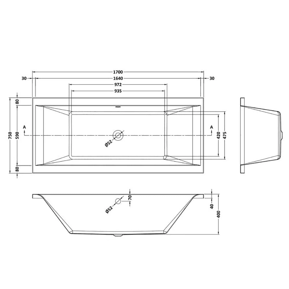 Quadra 1700 x 750 Whirlpool & Hydrotherapy Spa Bath - Image 6