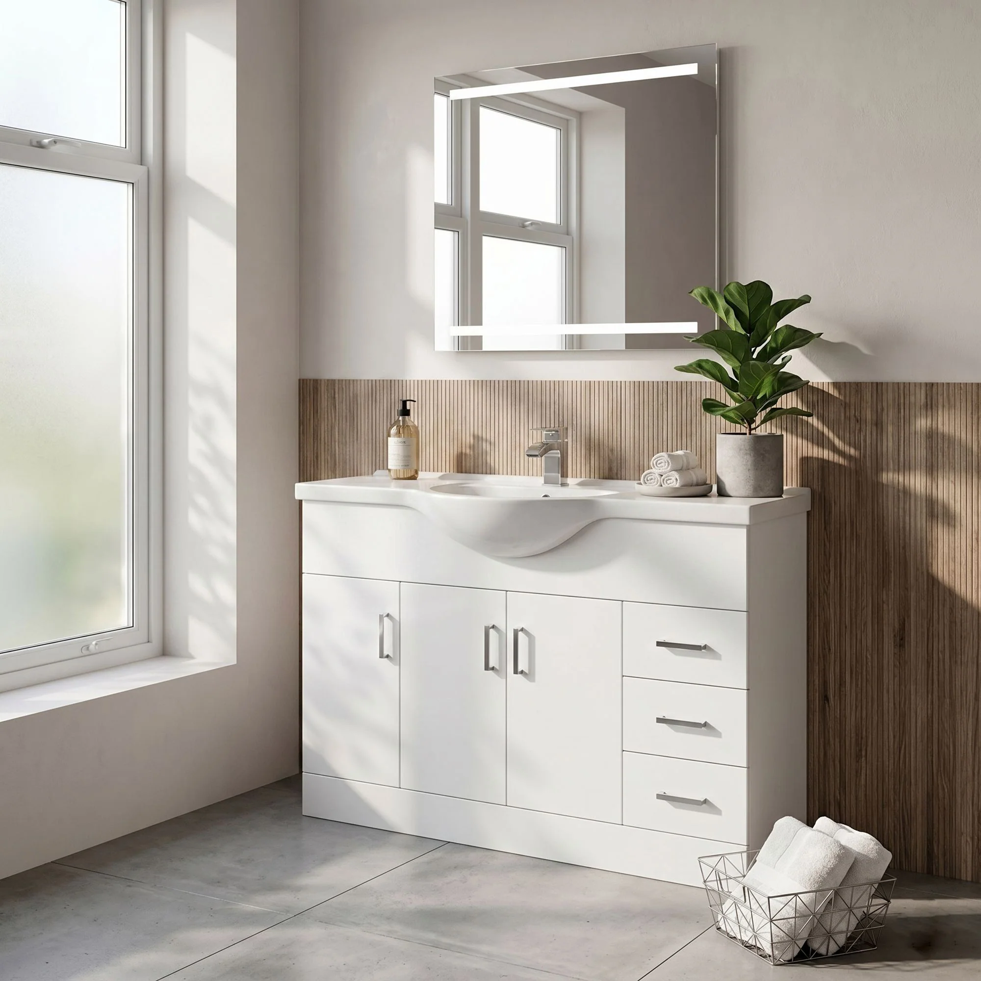 Percussion 1200mm Floor Standing Basin Vanity Unit - White - Image 3