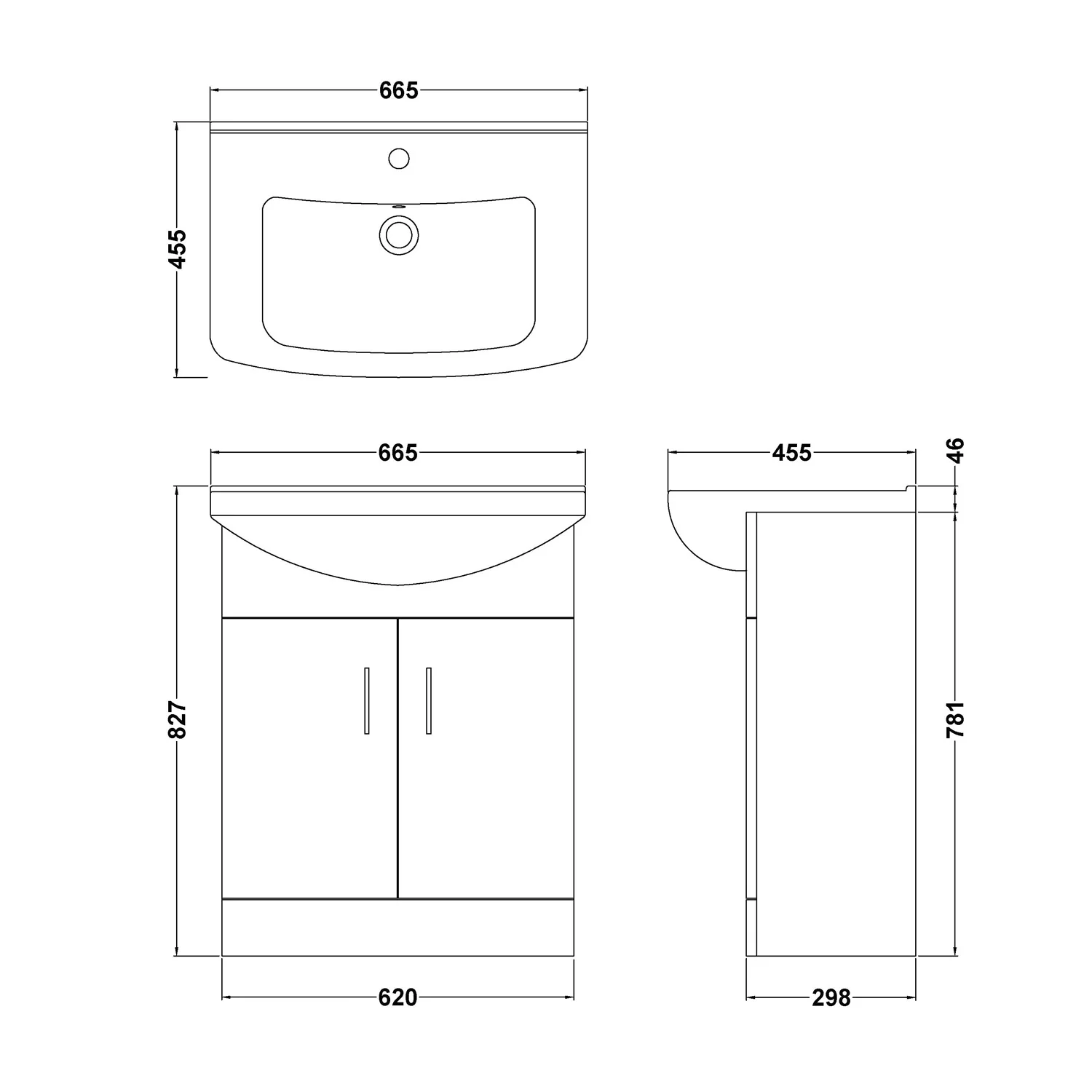 Percussion 650mm Floor Standing Basin Vanity Unit - Image 3