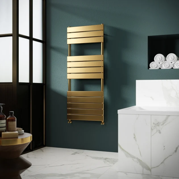 Nuie Piazza Square Flat Towel Radiator 1213x500 - Brushed Brass - Image 3