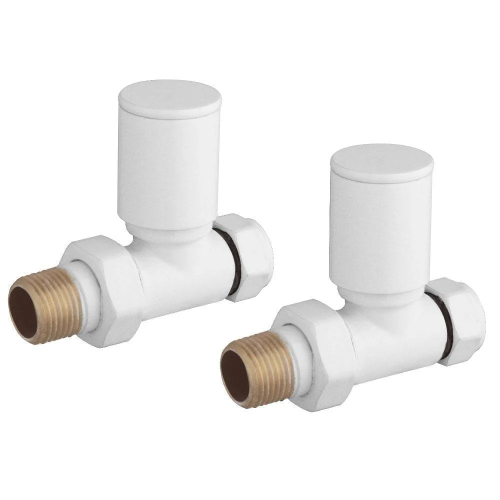 Portland Round Straight Radiator Valve Pair 15mm - White