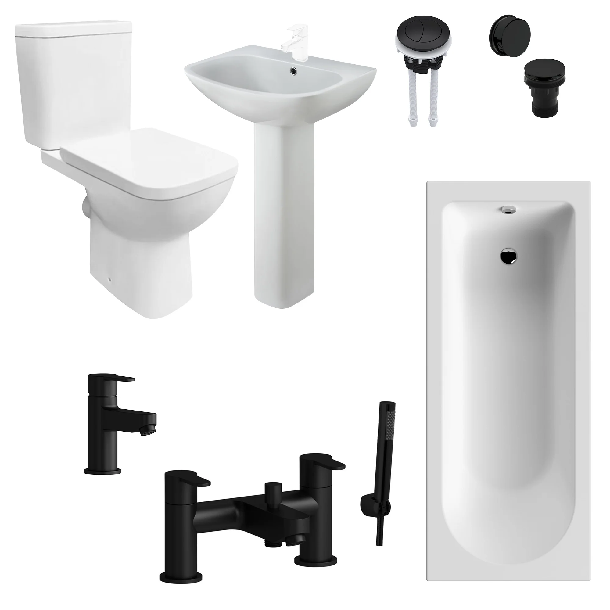 PORTO 1700mm Complete Bathroom Suite - Black Taps
