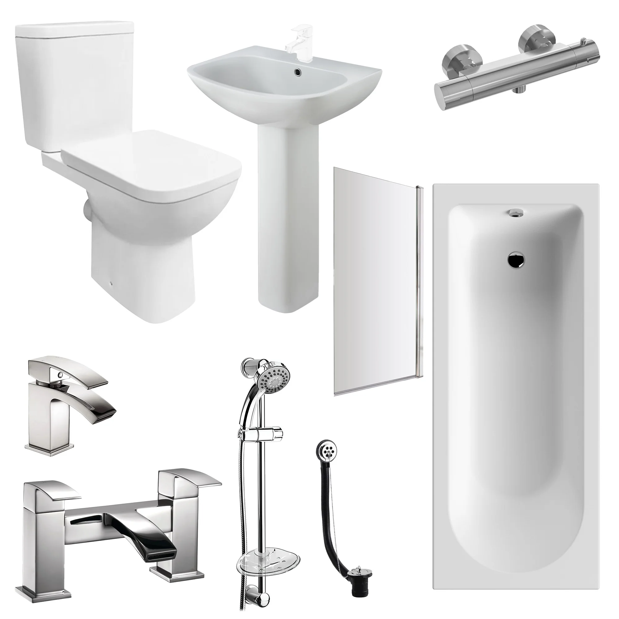 PORTO 1700mm Deluxe Thermostatic Shower Bathroom Suite with Slide Rail Kit - Chrome