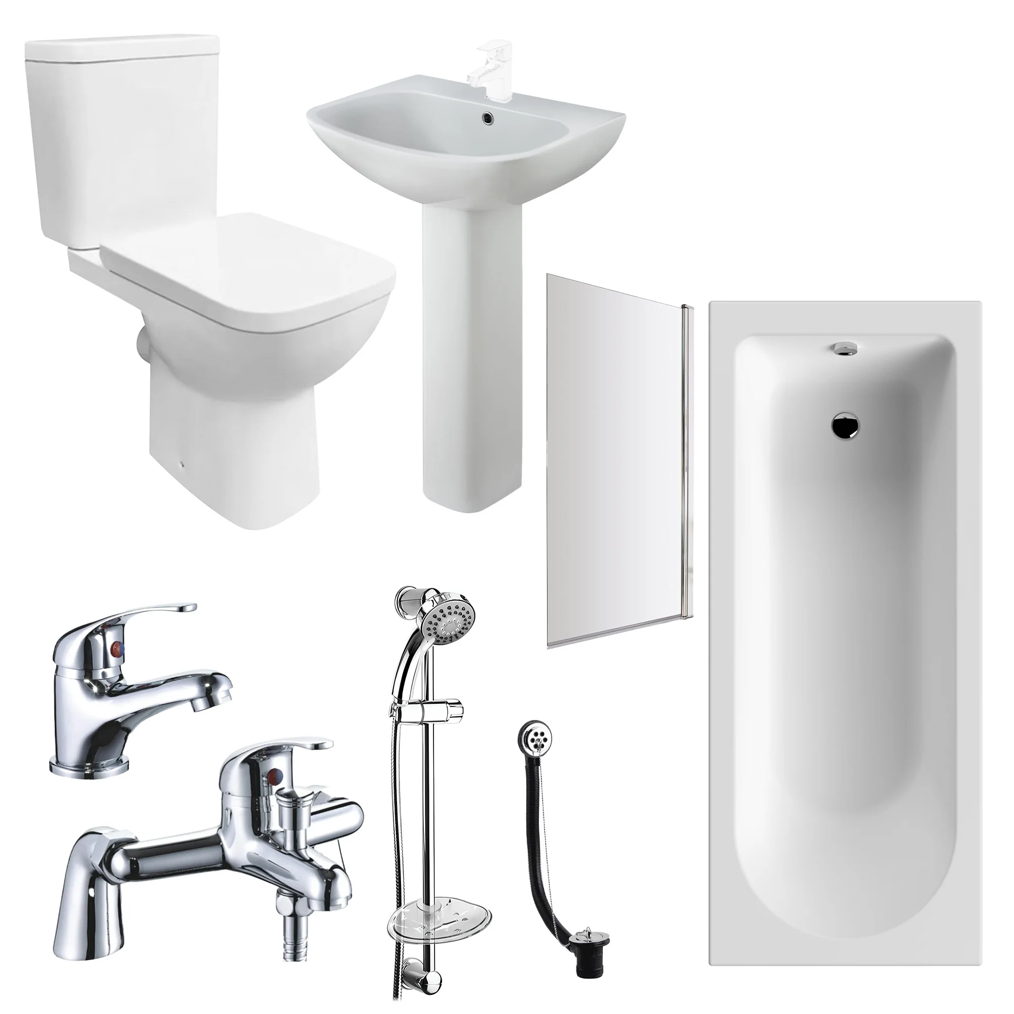 PORTO 1700mm Premium Shower Bathroom Suite with Slide Rail Kit - Chrome