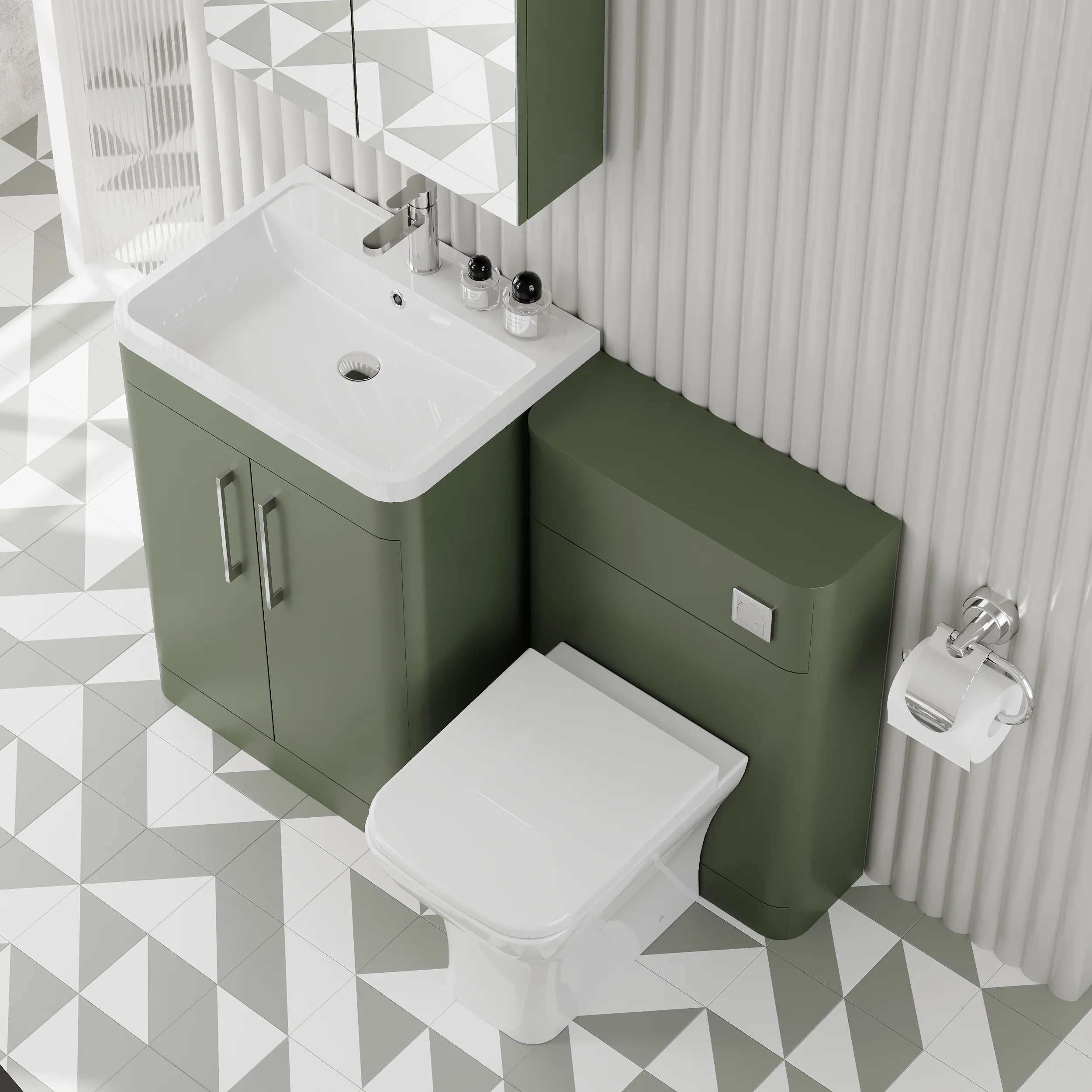 Pride 1150mm 2-Door Vanity & WC Combination Unit Set - Satin Green - Image 5