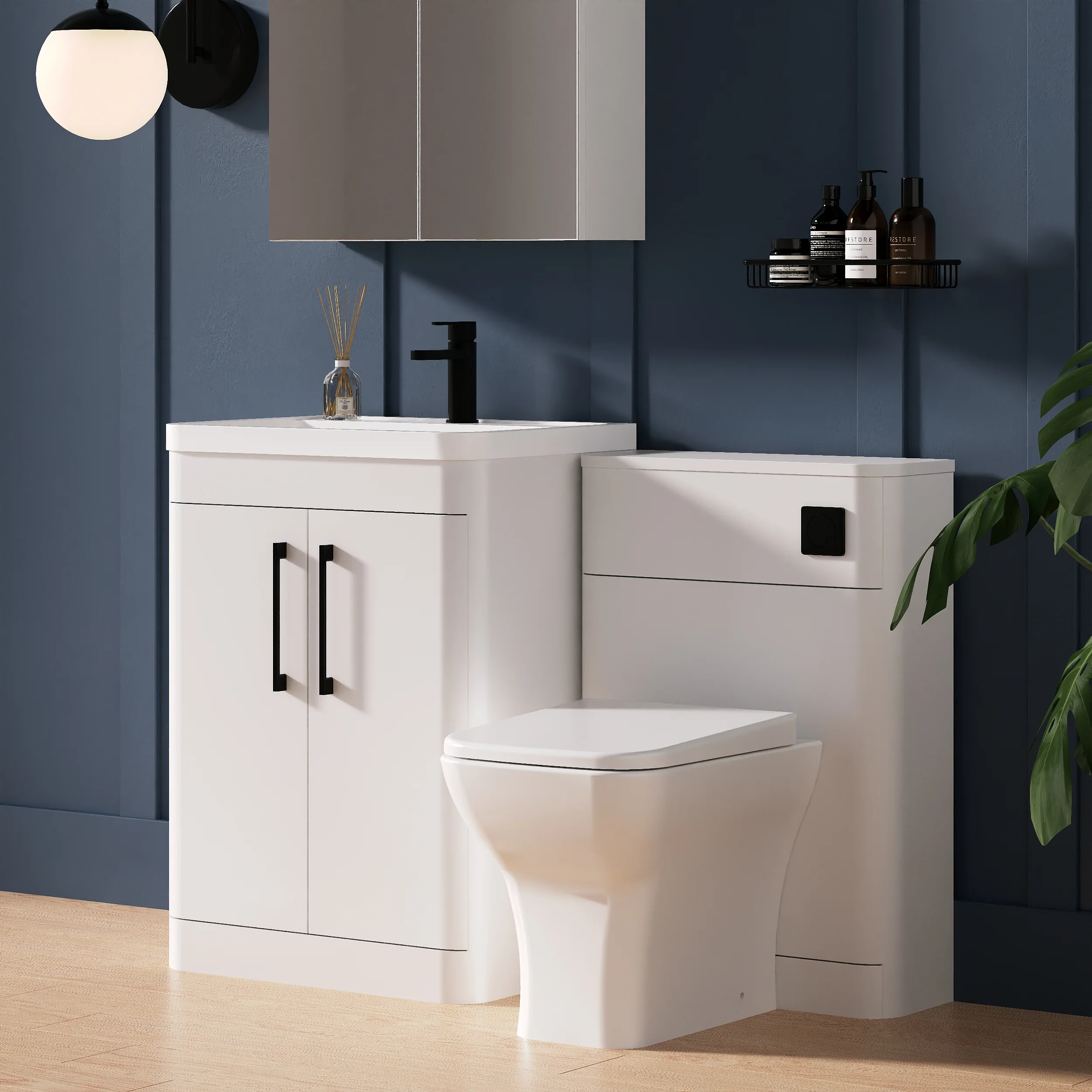 Pride 1150mm 2-Door Vanity & WC Combination Unit Set - White Gloss - Image 7