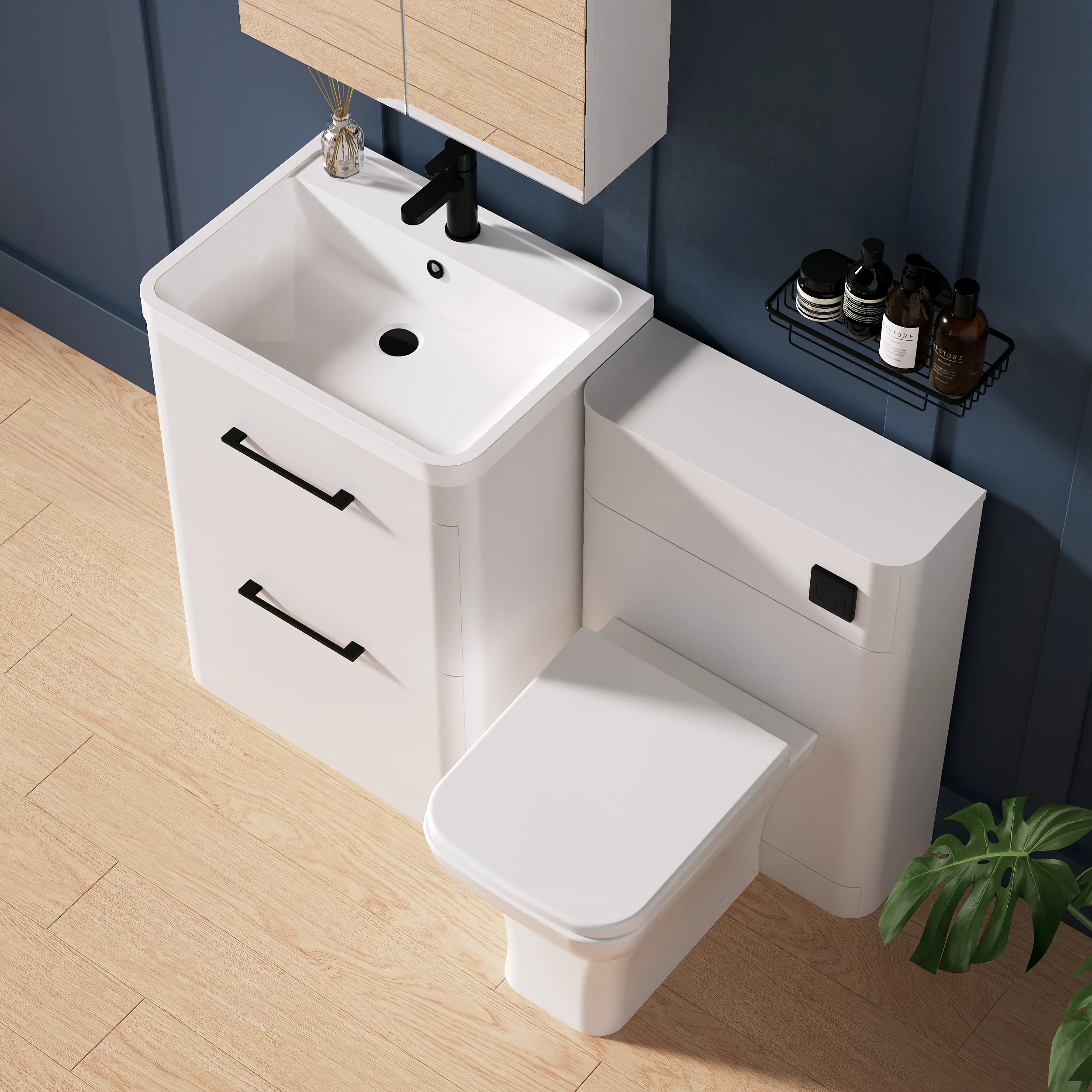 Pride 1150mm 2-Drawer Vanity & WC Combination Unit Set - White Gloss - Image 5