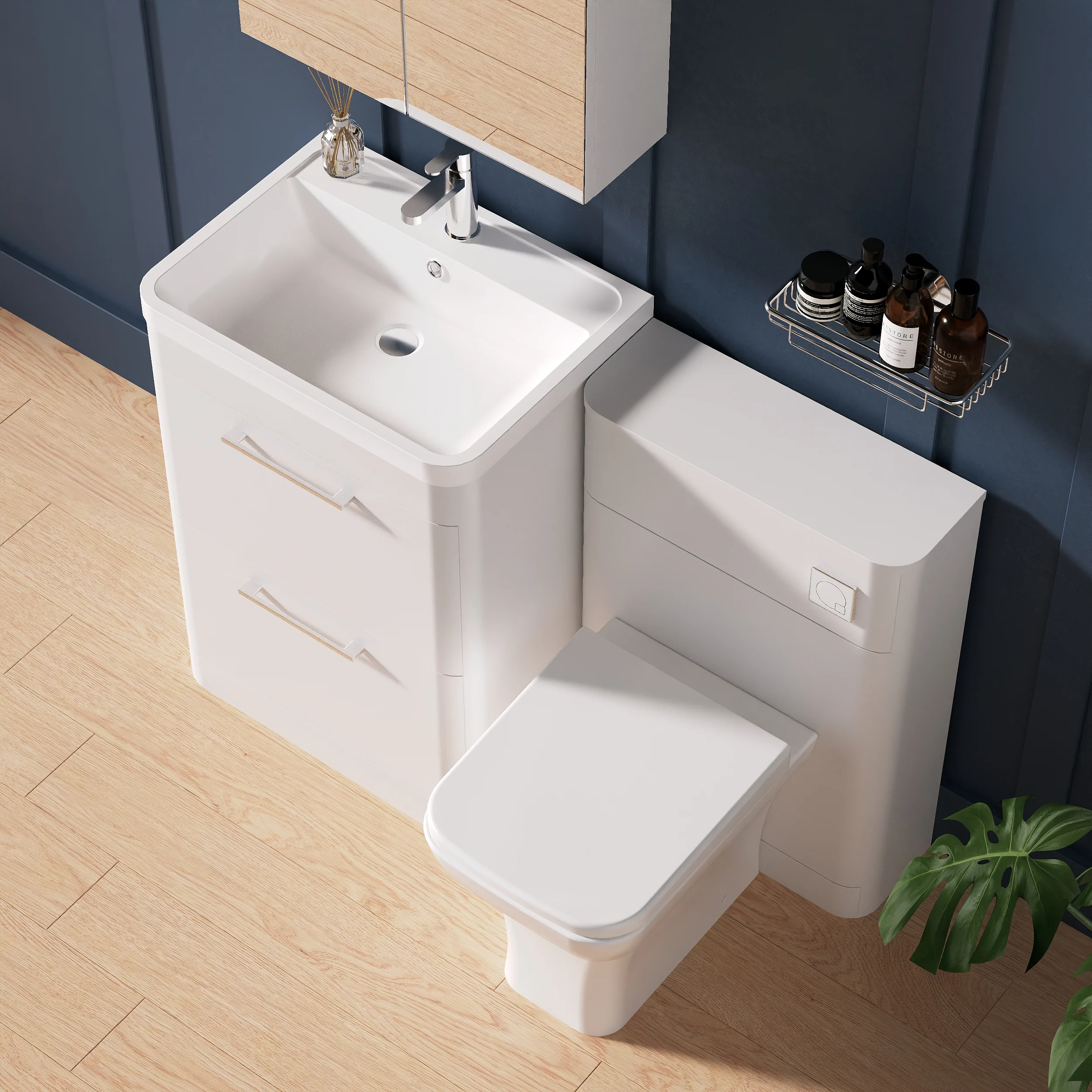 Pride 1150mm 2-Drawer Vanity & WC Combination Unit Set - White Gloss - Image 9