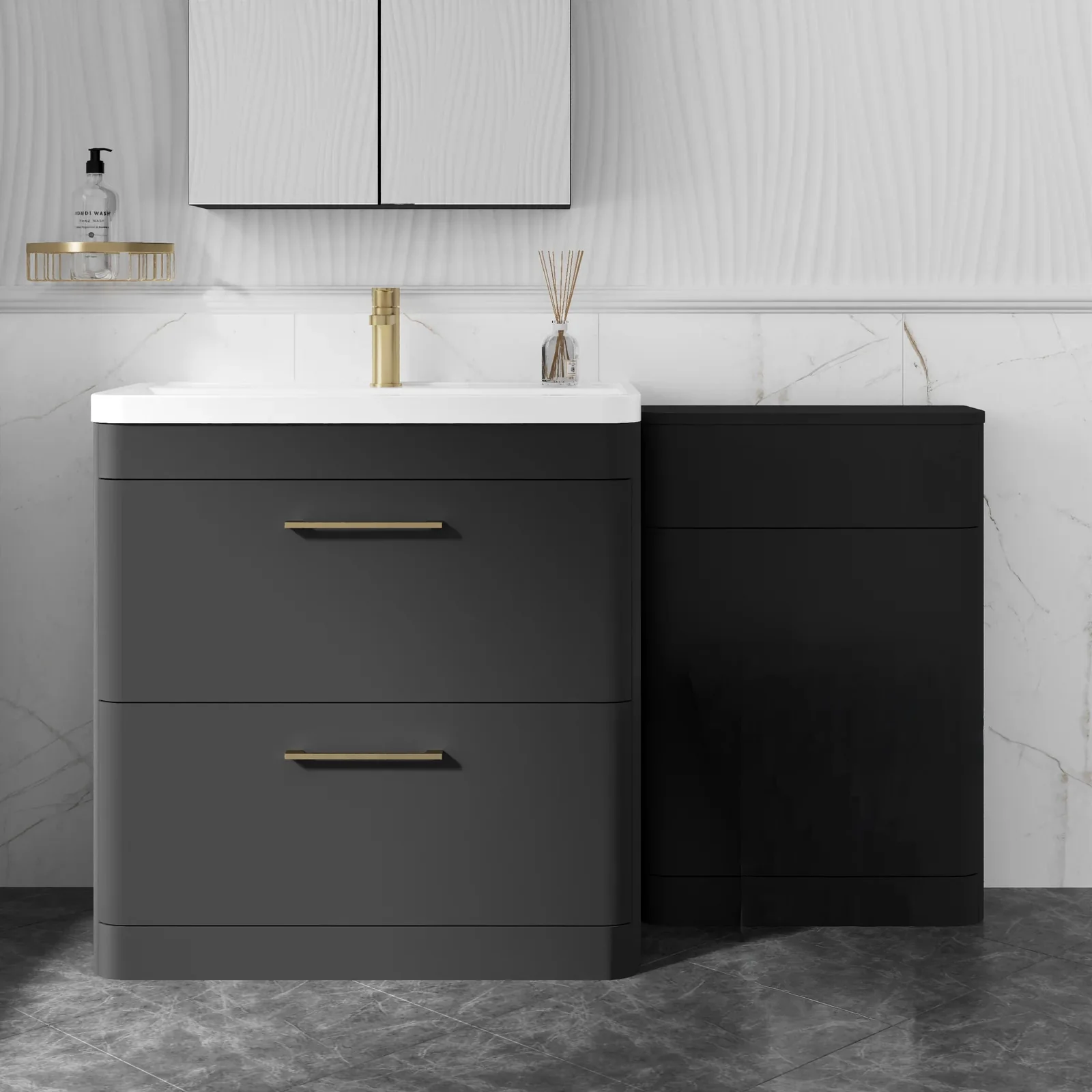 Pride 1350mm 2-Drawer Vanity & WC Combination Unit Set - Soft Black - Image 10
