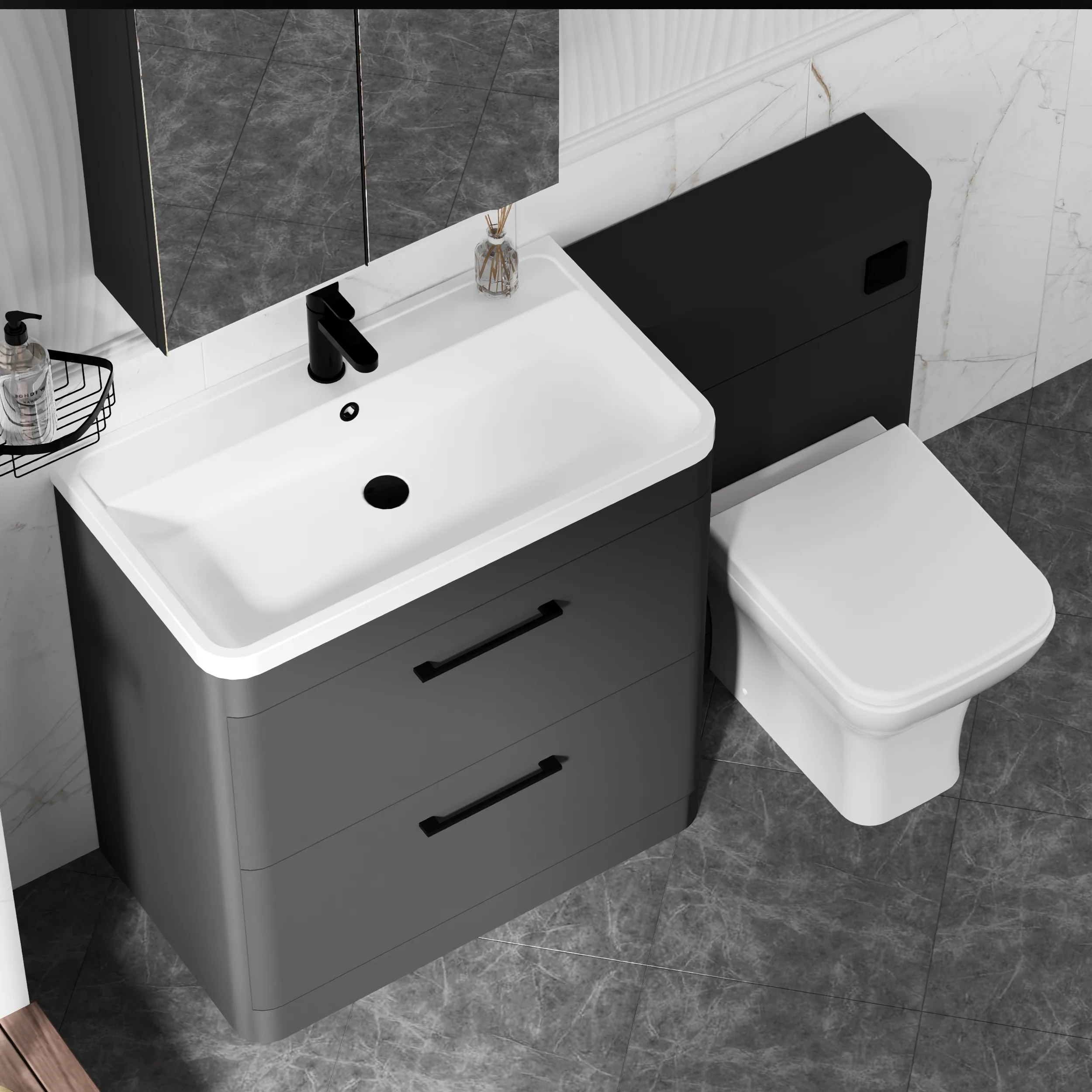 Pride 1350mm 2-Drawer Vanity & WC Combination Unit Set - Soft Black - Image 5