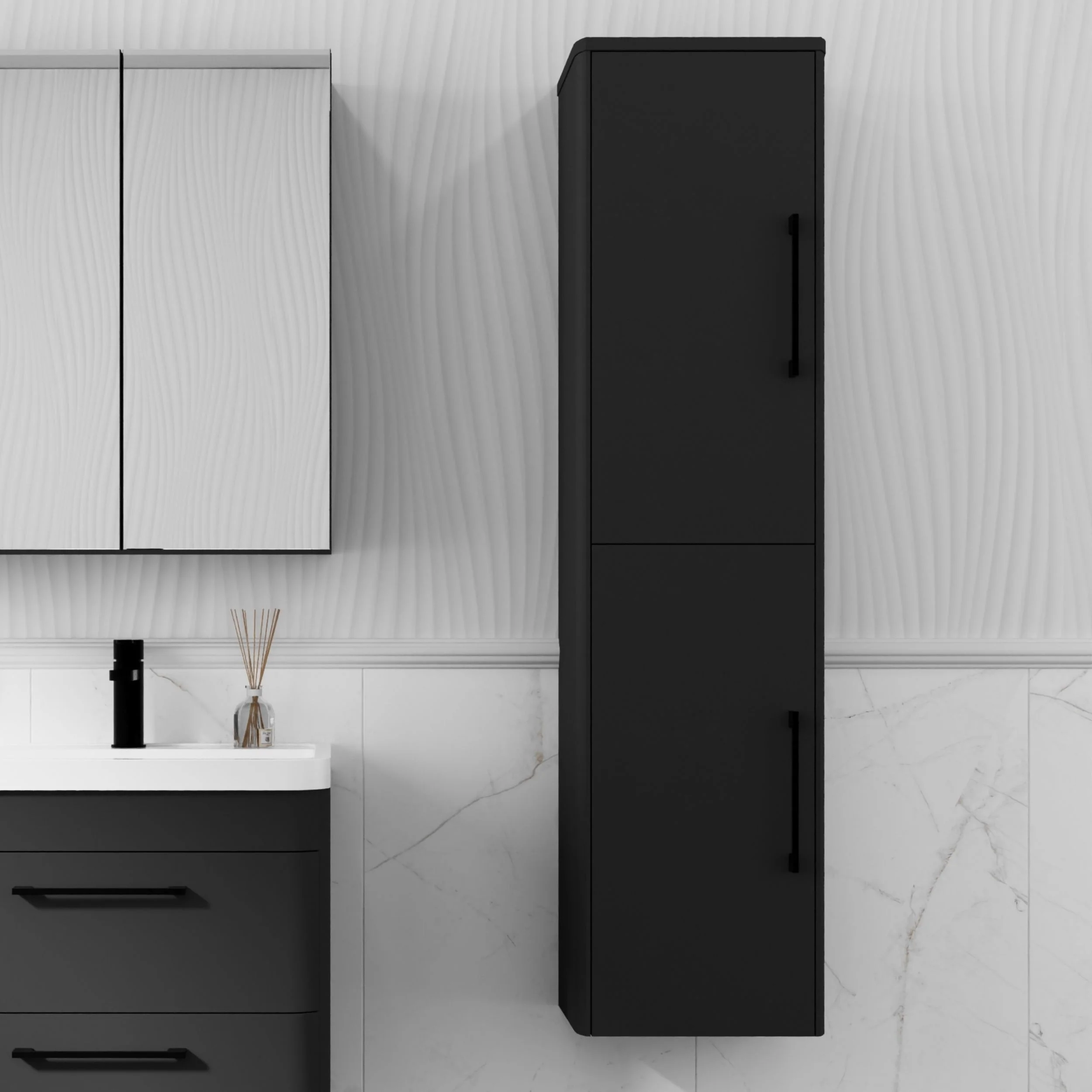 Pride 350mm Wall Hung Tall Boy Unit - Soft Black - Image 3