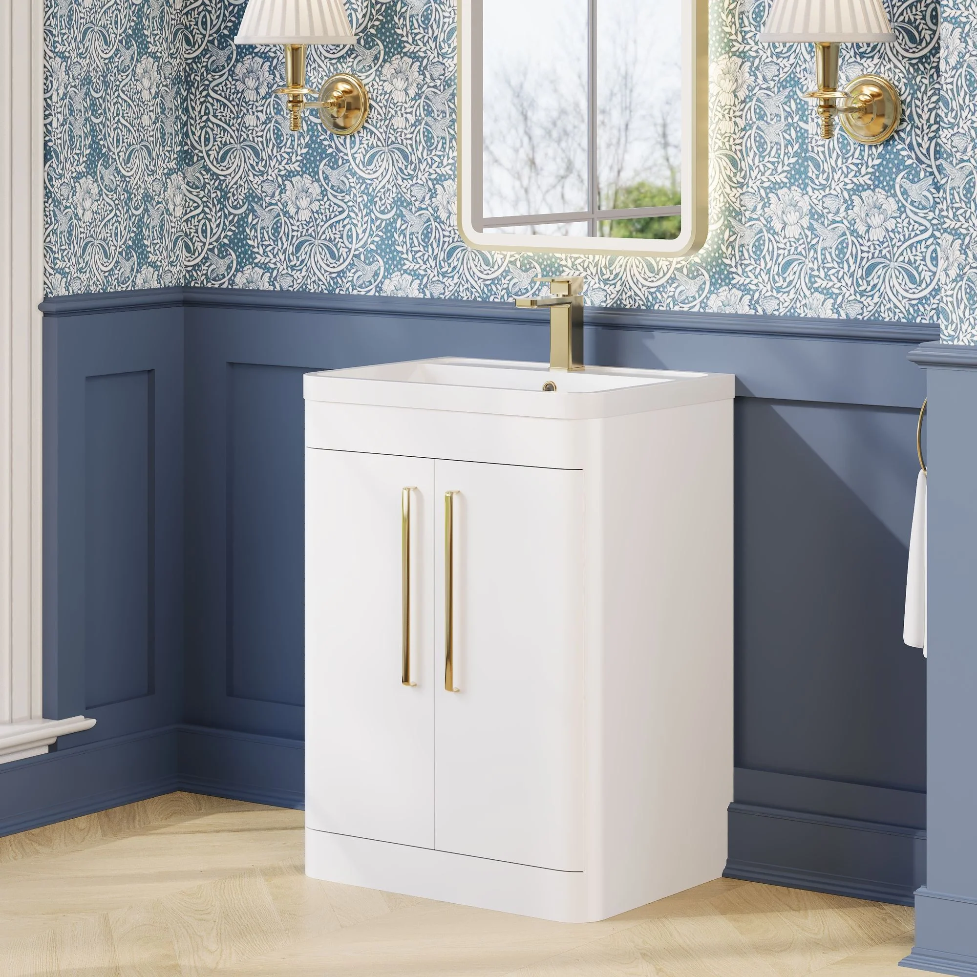 Pride 600mm Floor Standing 2-Door Basin Vanity Unit - Alpine White - Image 2