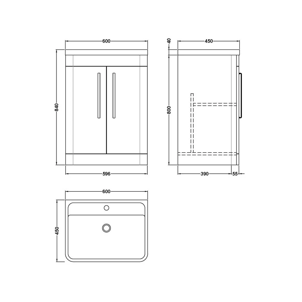 Pride 600mm Floor Standing 2-Door Basin Vanity Unit - Alpine White - Image 3