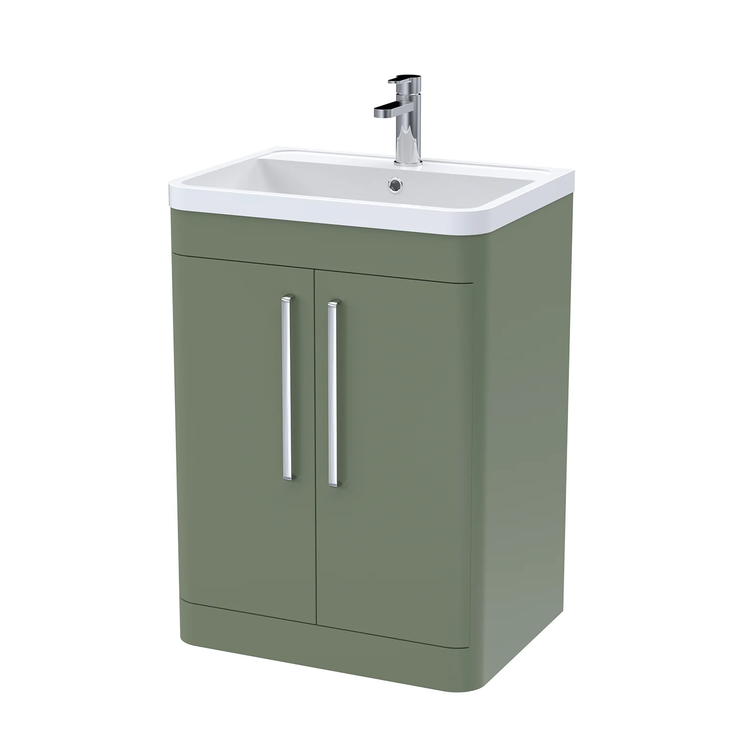 Pride 600mm Floor Standing 2-Door Basin Vanity Unit - Satin Green - Image 3