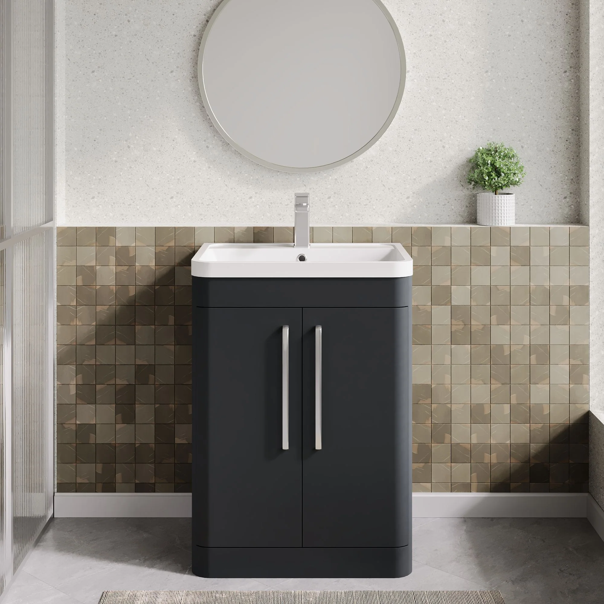 Pride 600mm Floor Standing 2-Door Basin Vanity Unit - Soft Black - Image 2