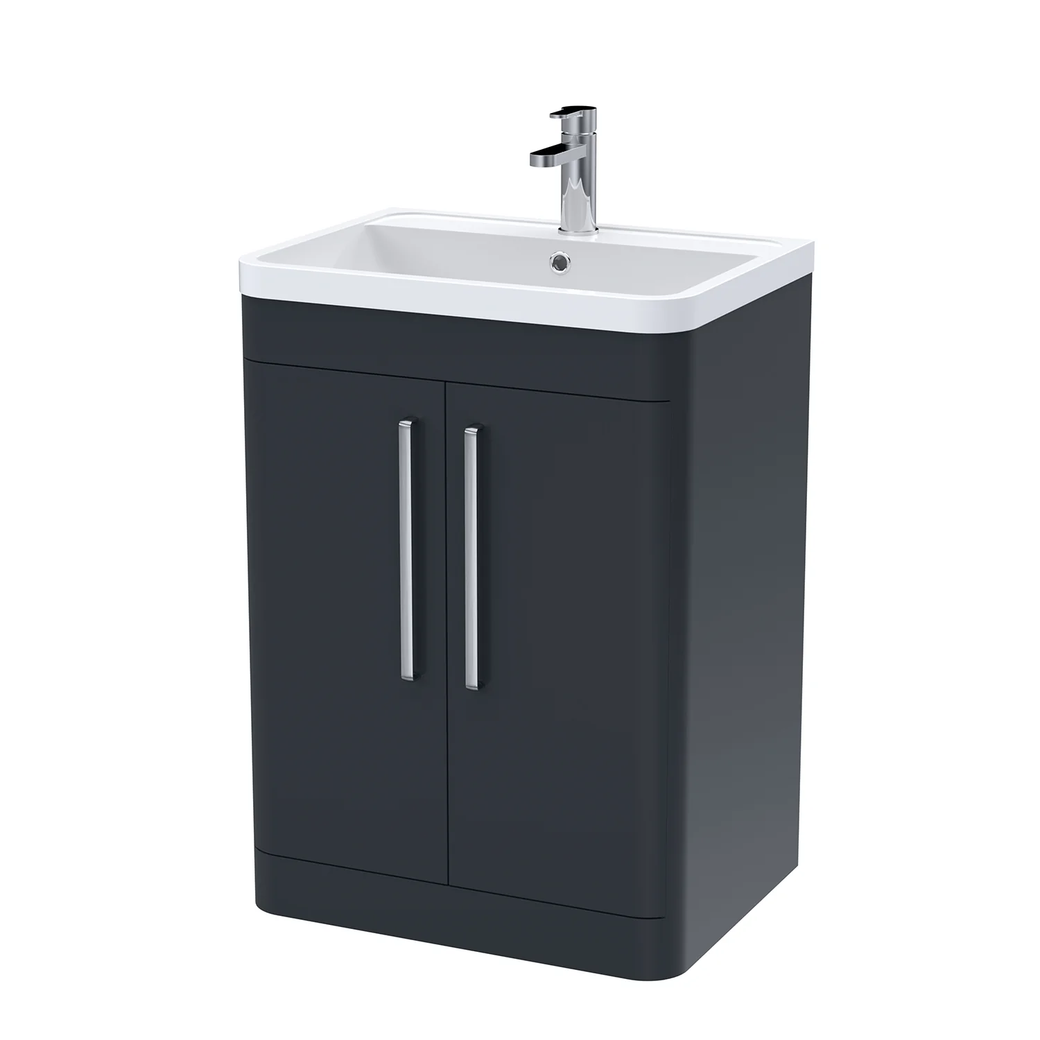Pride 600mm Floor Standing 2-Door Basin Vanity Unit - Soft Black - Image 3