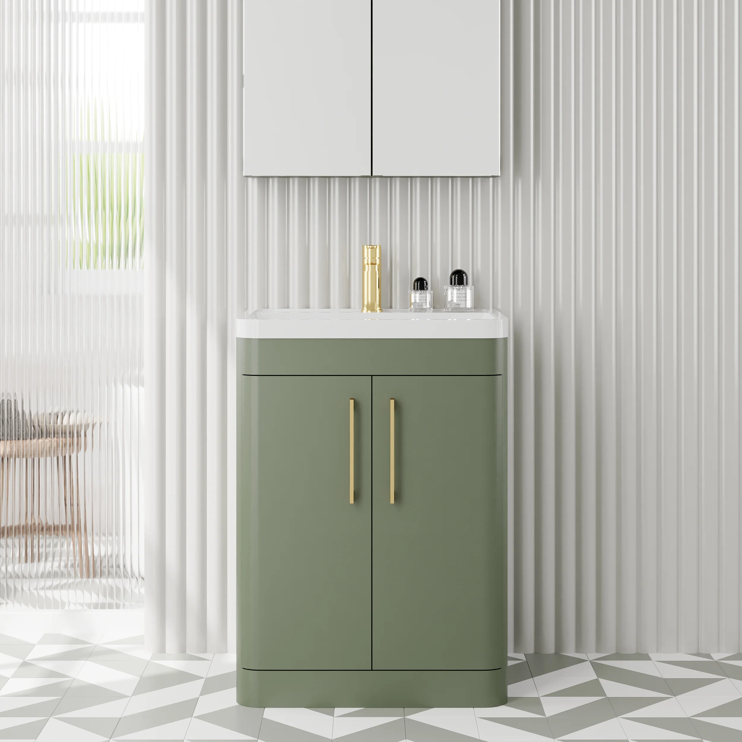Pride 600mm Floor Standing 2-Door Vanity & Polymarble Basin - Green