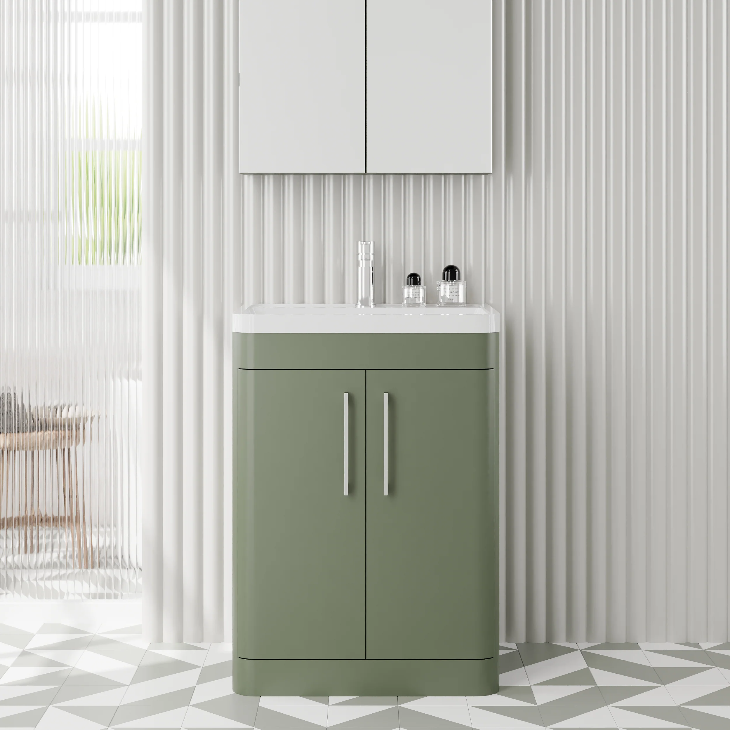 Pride 600mm Floor Standing 2-Door Vanity & Polymarble Basin - Green - Image 2