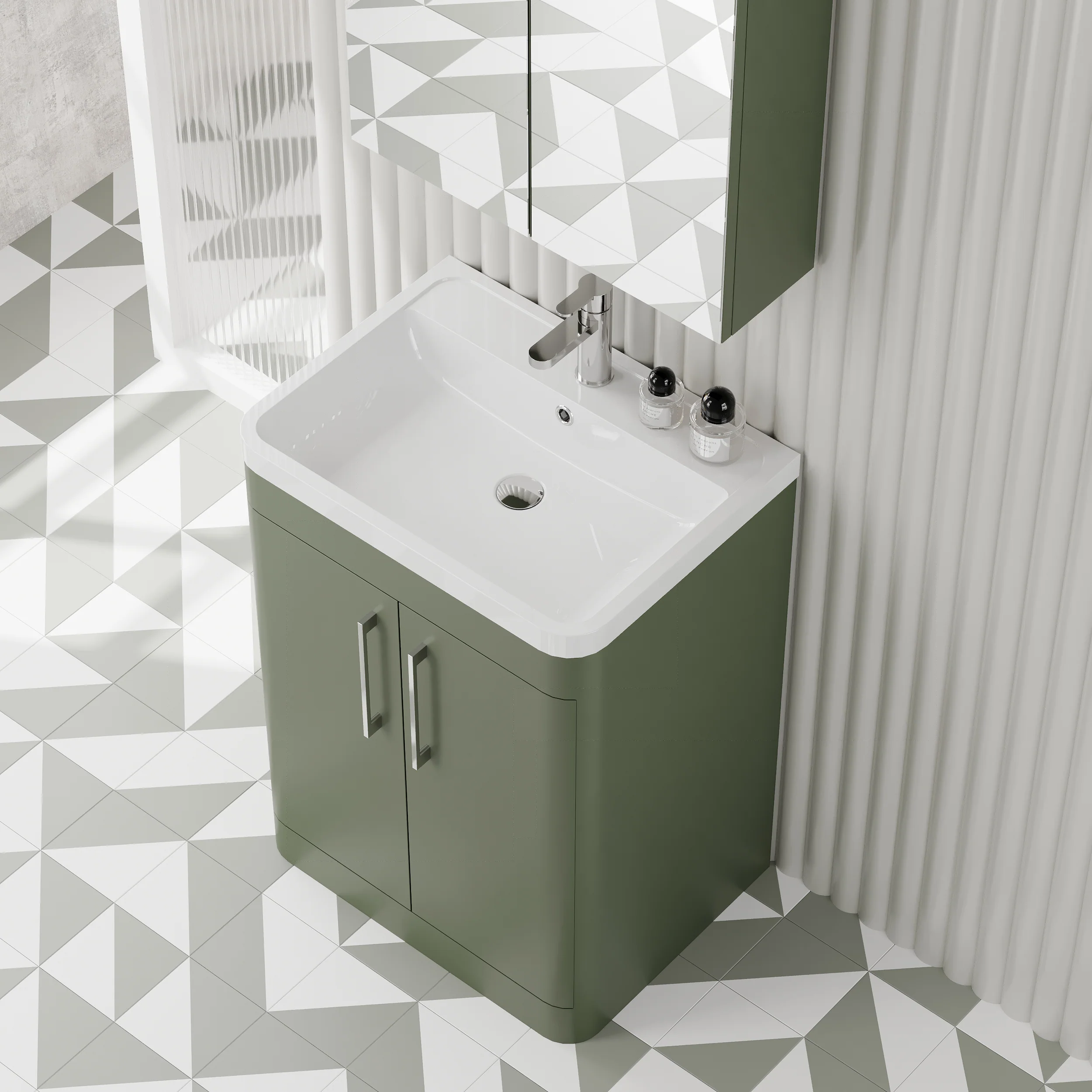 Pride 600mm Floor Standing 2-Door Vanity & Polymarble Basin - Green - Image 5