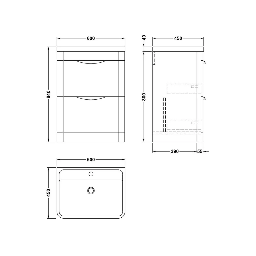 Pride 600mm Floor Standing 2-Drawer Basin Vanity Unit - Soft Black - Image 2