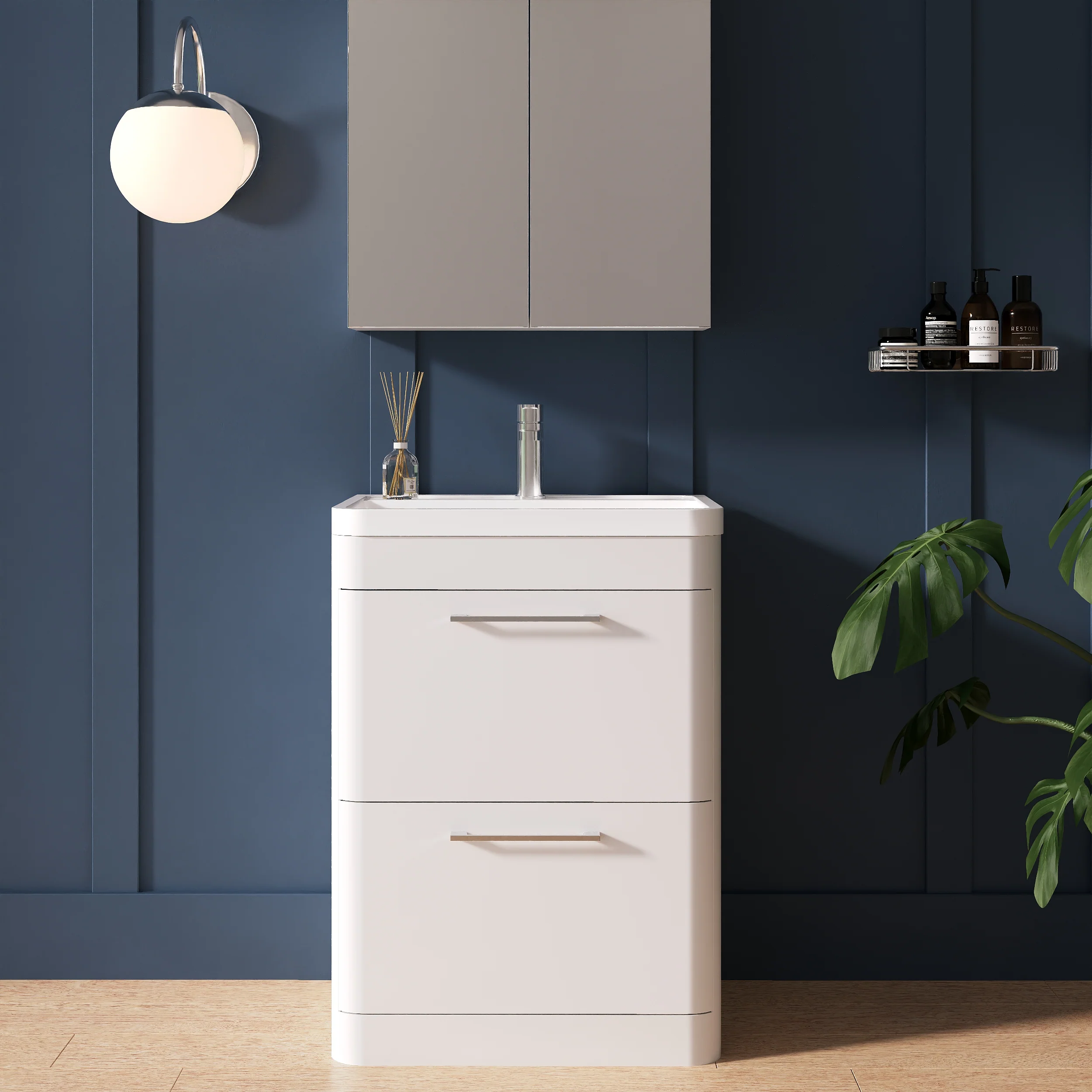 Pride 600mm Floor Standing 2-Drawer Vanity & Polymarble Basin - White